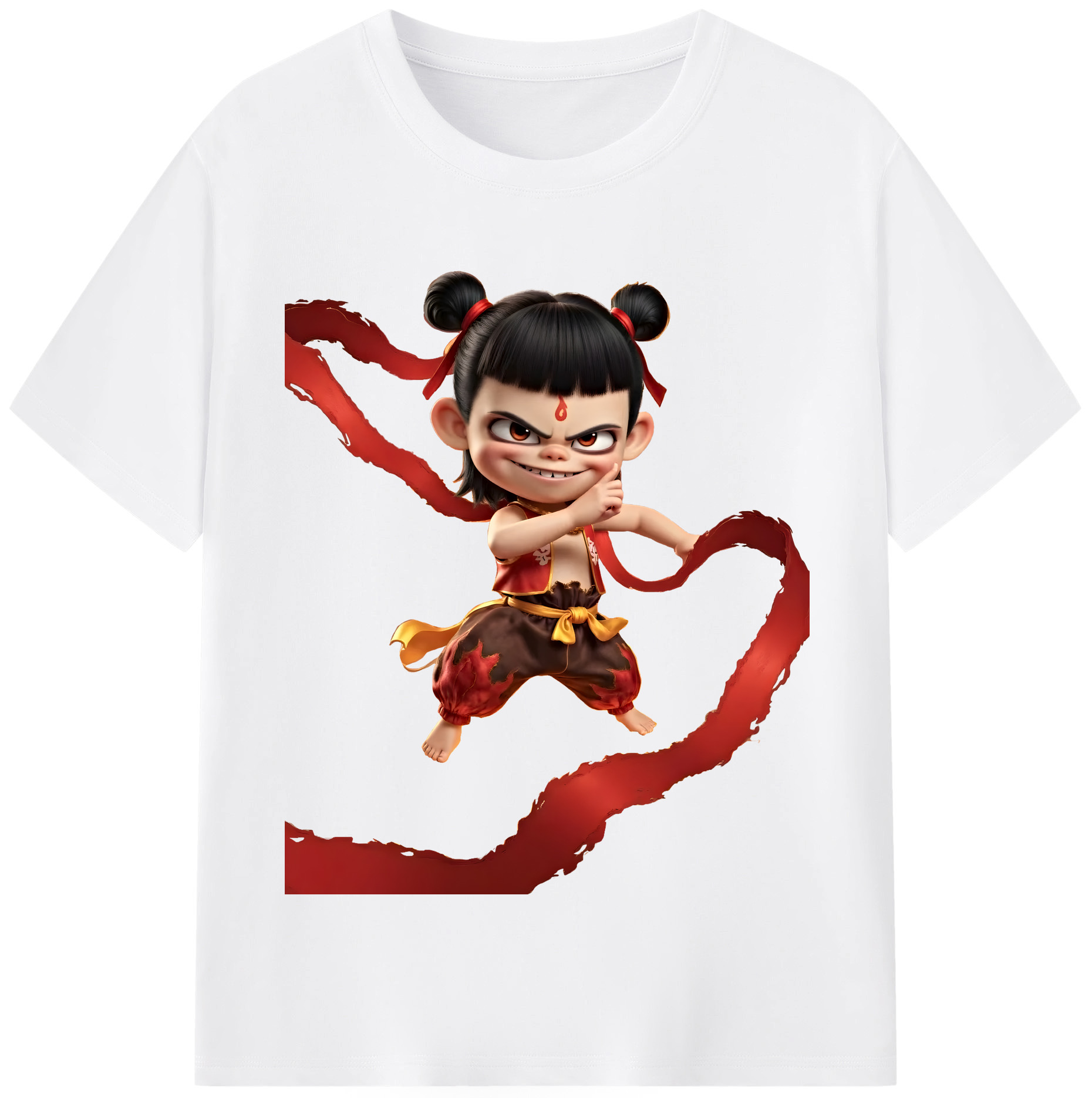 （画像用） Ne Zha 2 ナタ 魔童の大暴れ 綿100％半袖Tシャツ（フロントプリント）
