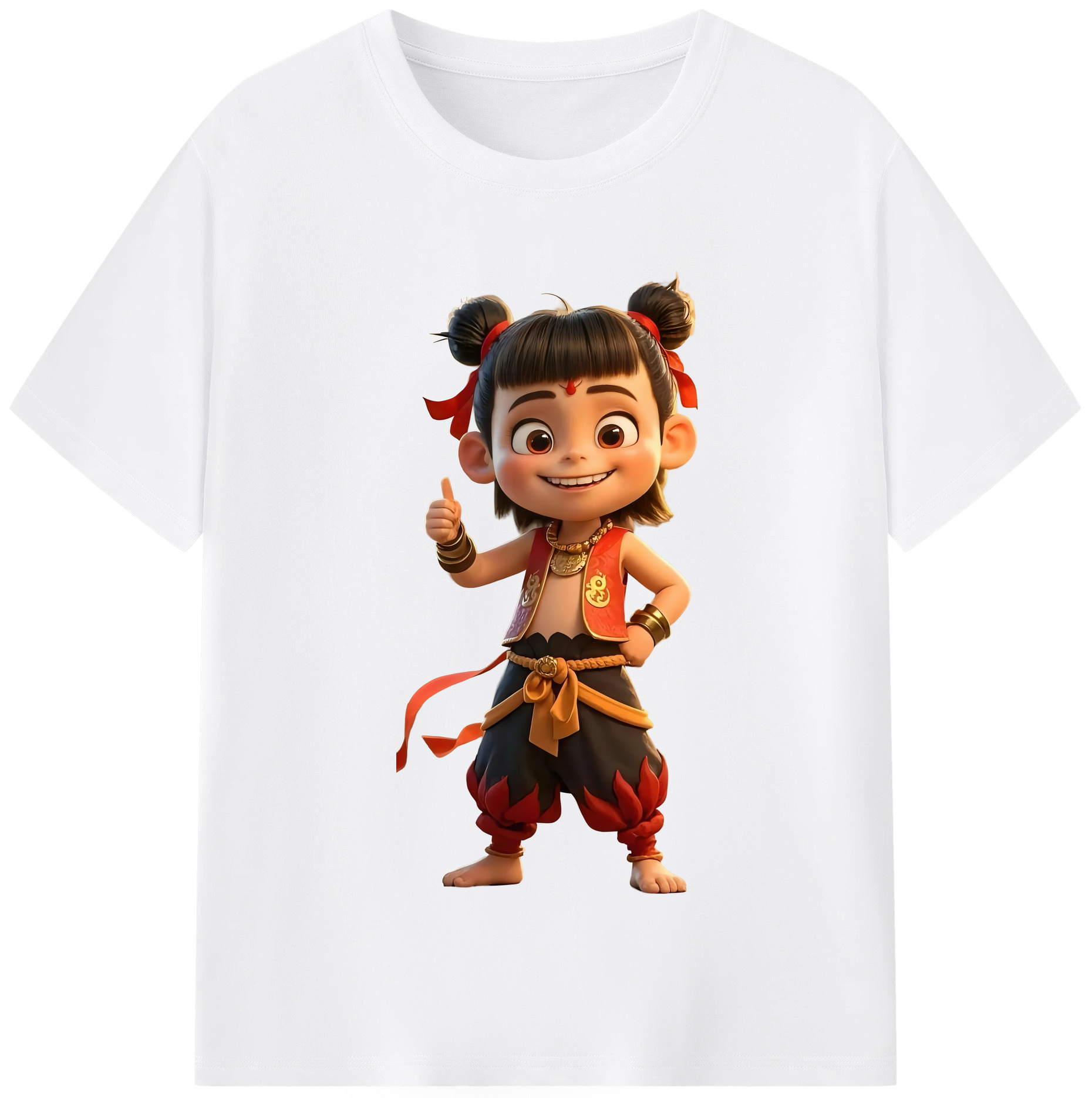 （画像用） Ne Zha 2 ナタ 魔童の大暴れ 綿100％半袖Tシャツ（フロントプリント）