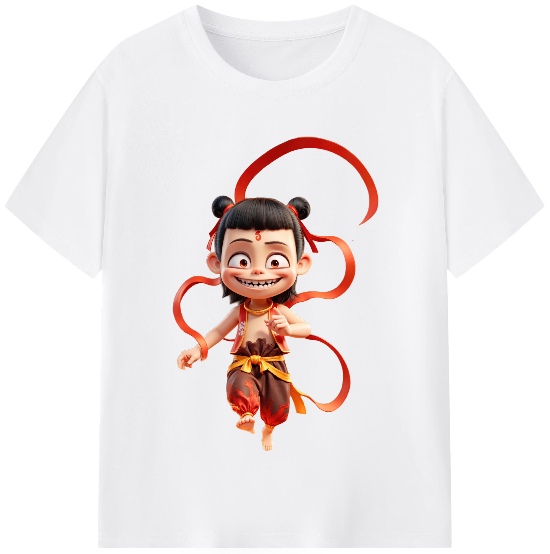 （画像用） Ne Zha 2 ナタ 魔童の大暴れ 綿100％半袖Tシャツ（フロントプリント）