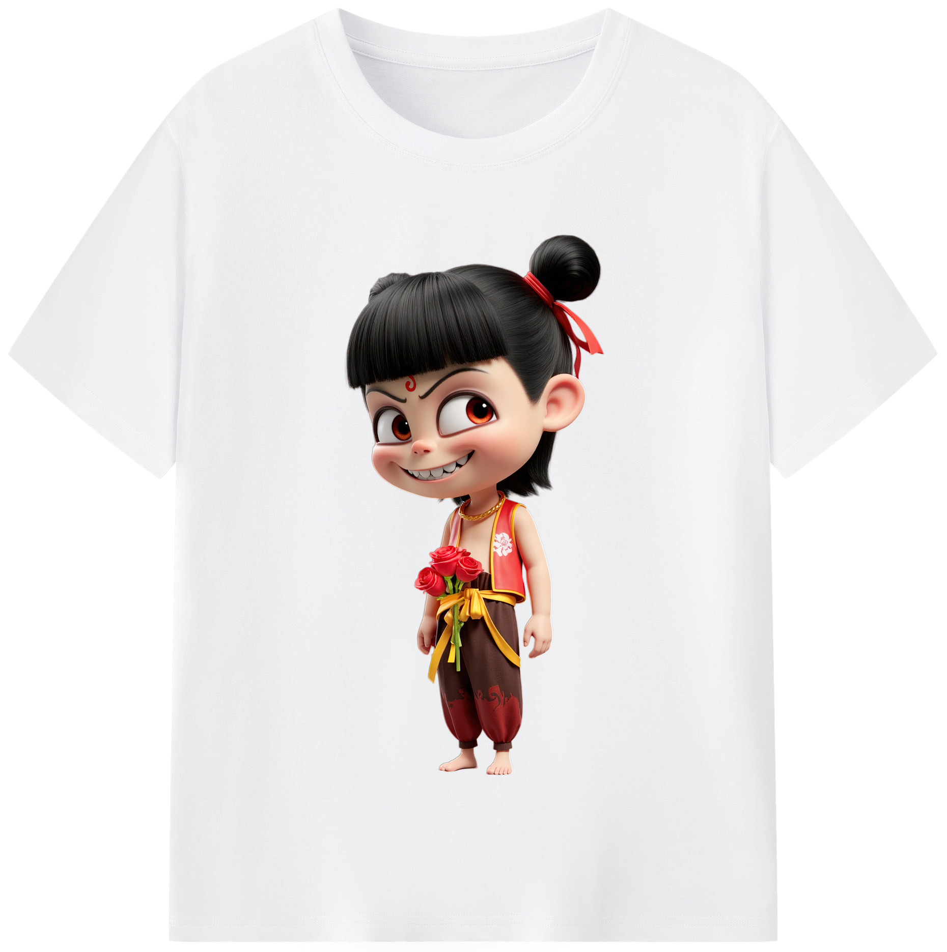 （画像用） Ne Zha 2 ナタ 魔童の大暴れ 綿100％半袖Tシャツ（フロントプリント）