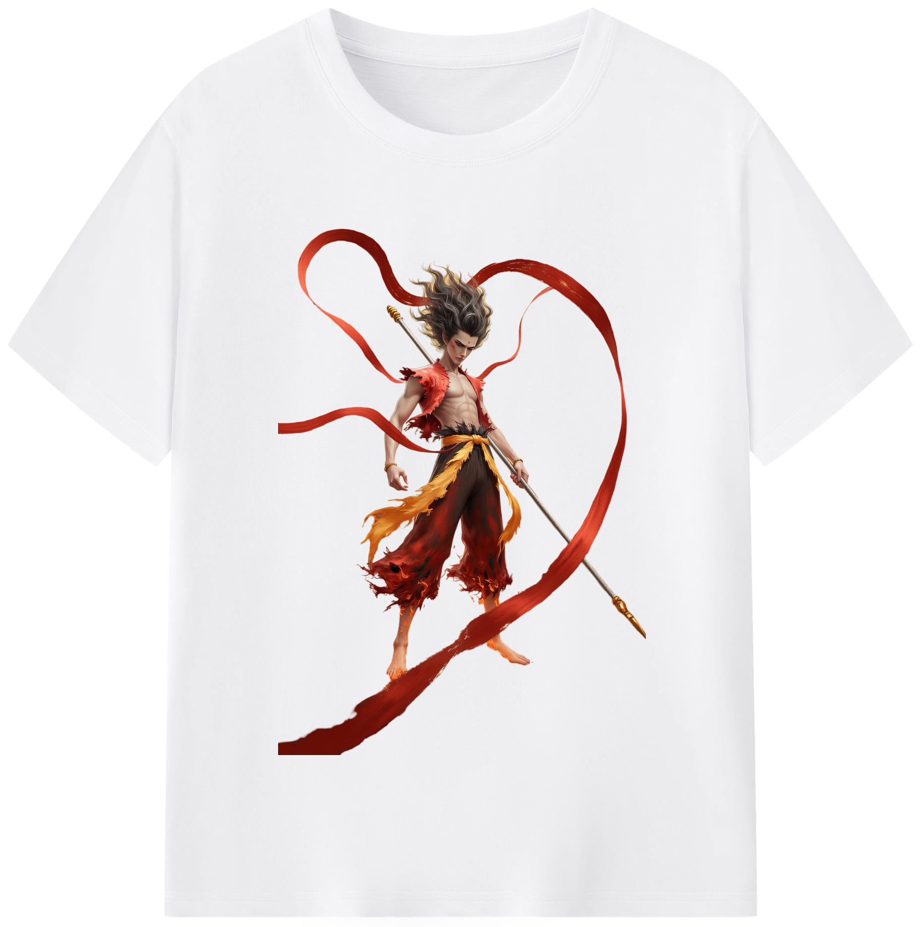 （画像用） Ne Zha 2 ナタ 魔童の大暴れ 綿100％半袖Tシャツ（フロントプリント）