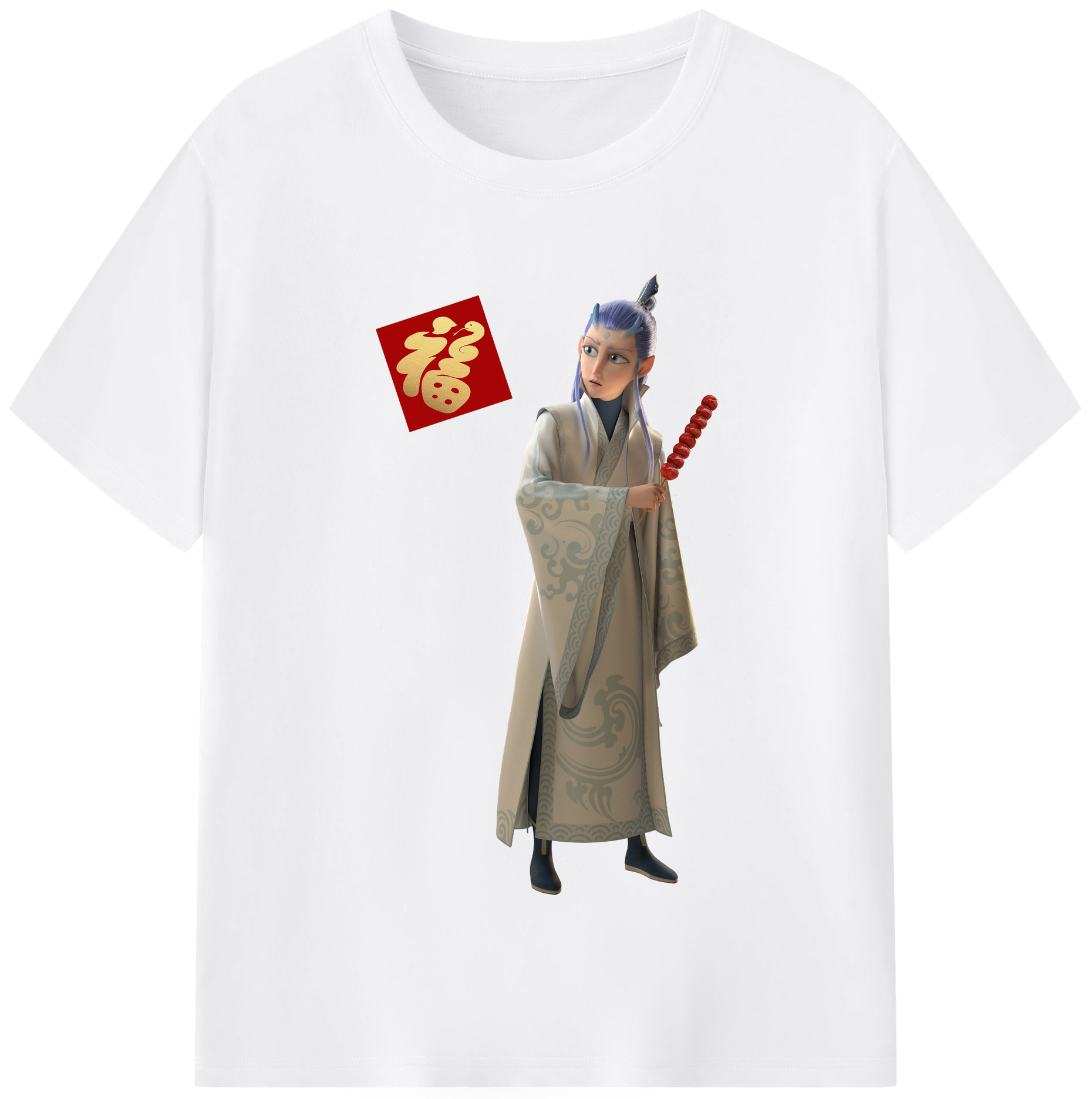 （画像用） Ne Zha 2 ナタ 魔童の大暴れ 綿100％半袖Tシャツ（フロントプリント）