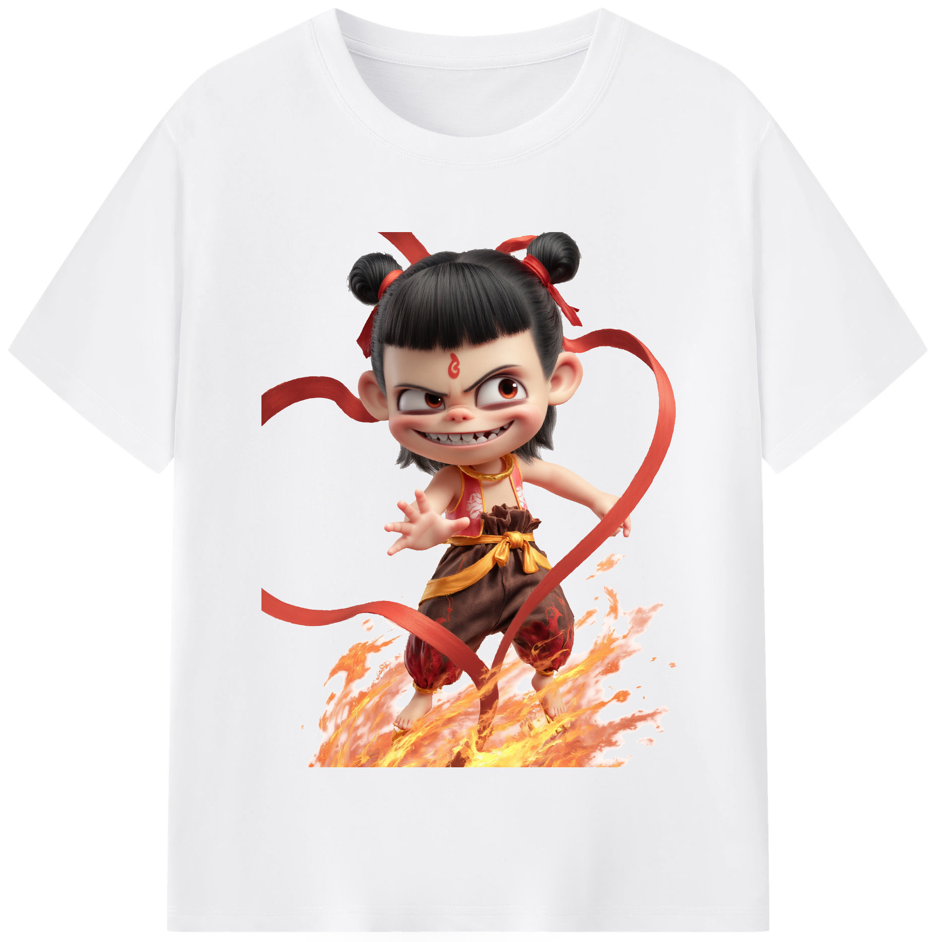 （画像用） Ne Zha 2 ナタ 魔童の大暴れ 綿100％半袖Tシャツ（フロントプリント）
