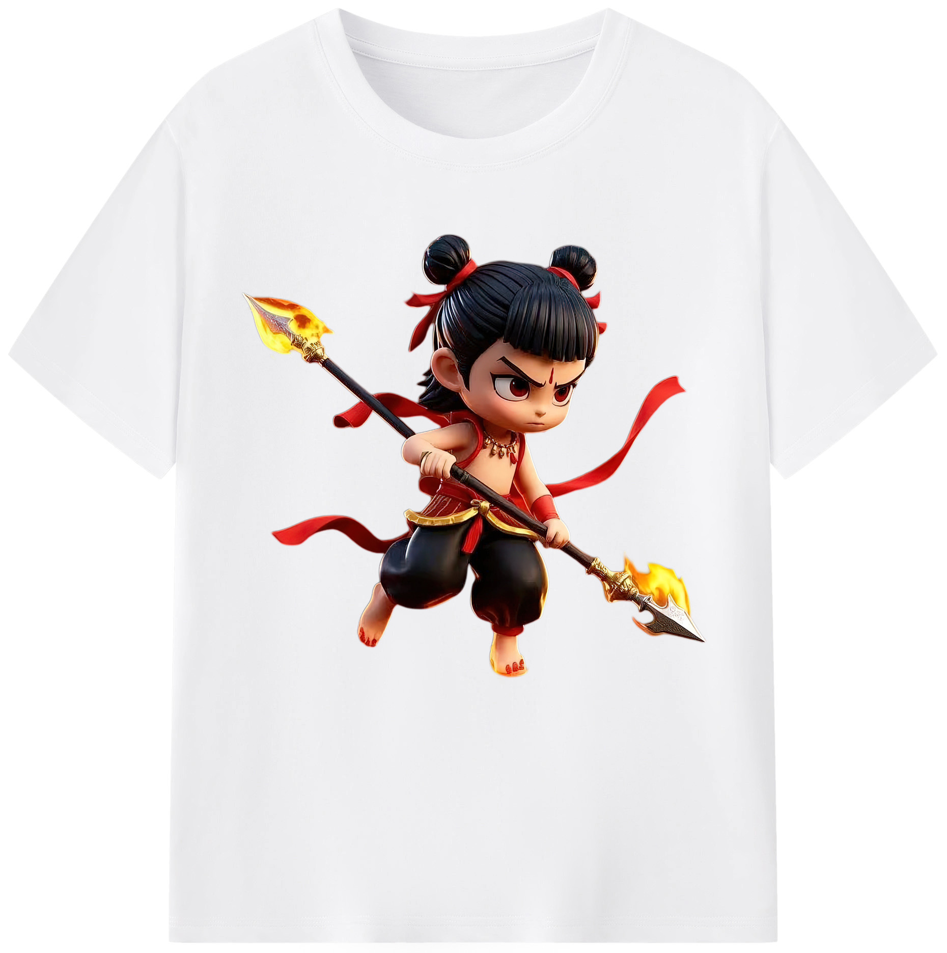 （画像用） Ne Zha 2 ナタ 魔童の大暴れ 綿100％半袖Tシャツ（フロントプリント）