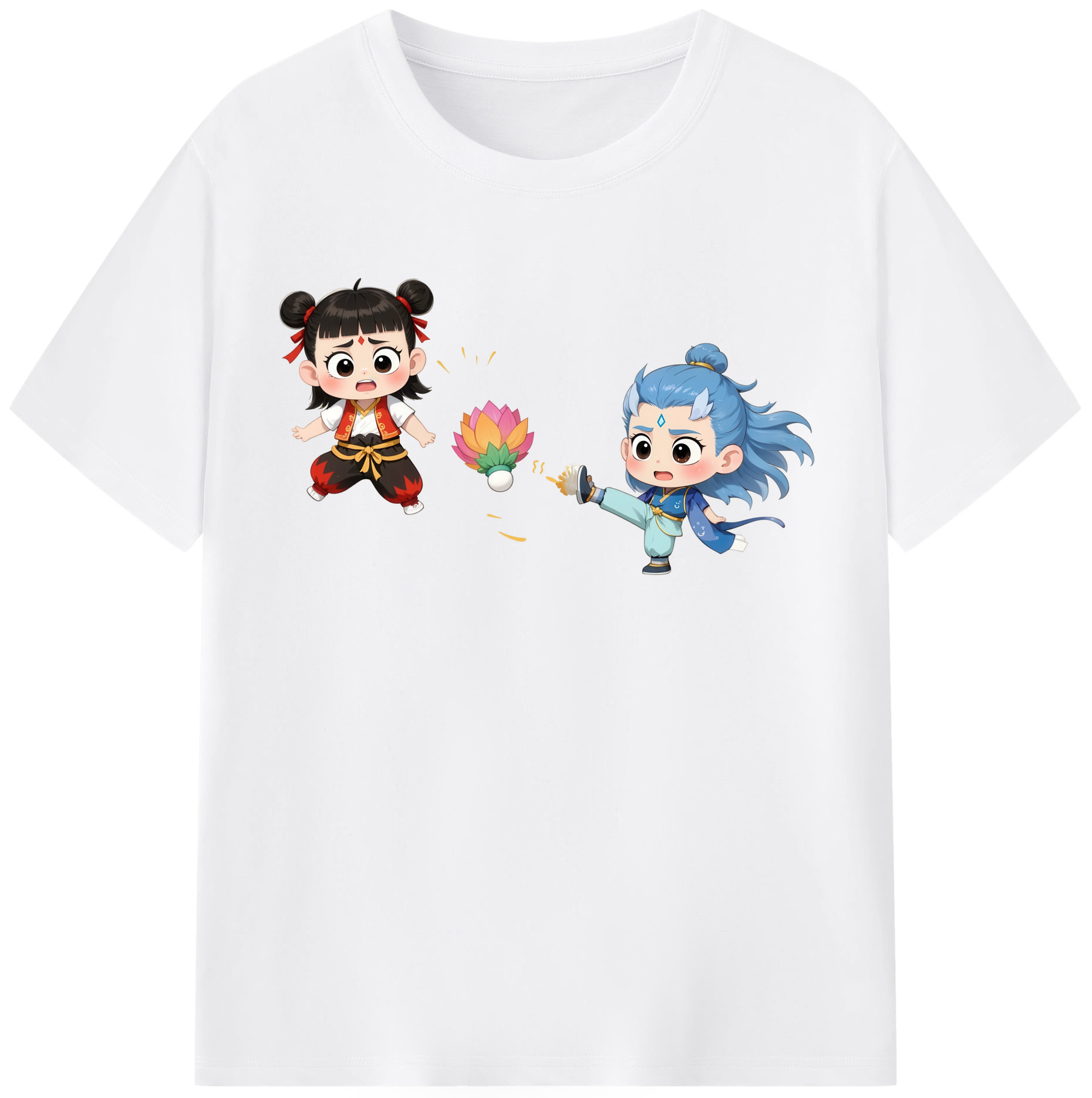 （画像用） Ne Zha 2 ナタ 魔童の大暴れ 綿100％半袖Tシャツ（フロントプリント）