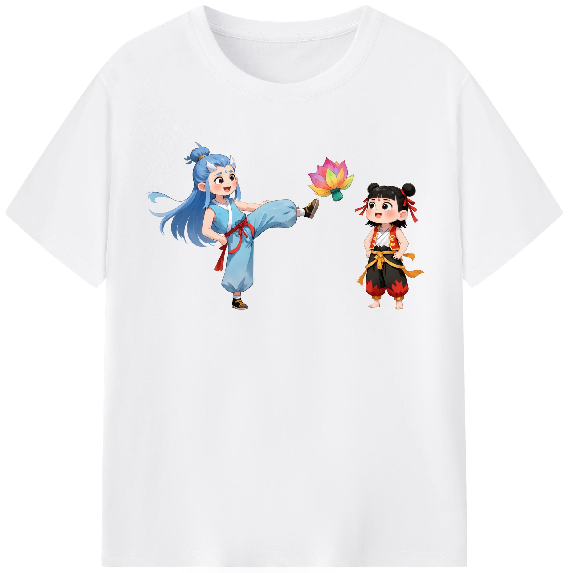（画像用） Ne Zha 2 ナタ 魔童の大暴れ 綿100％半袖Tシャツ（フロントプリント）