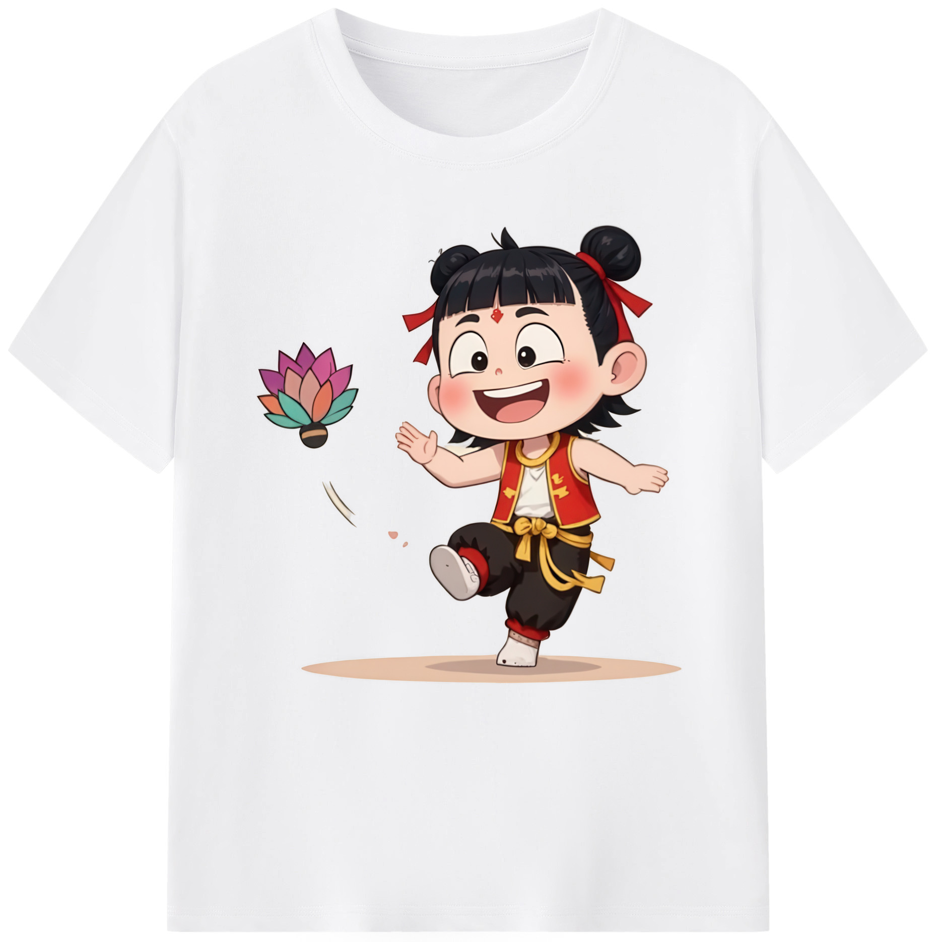 （画像用） Ne Zha 2 ナタ 魔童の大暴れ 綿100％半袖Tシャツ（フロントプリント）