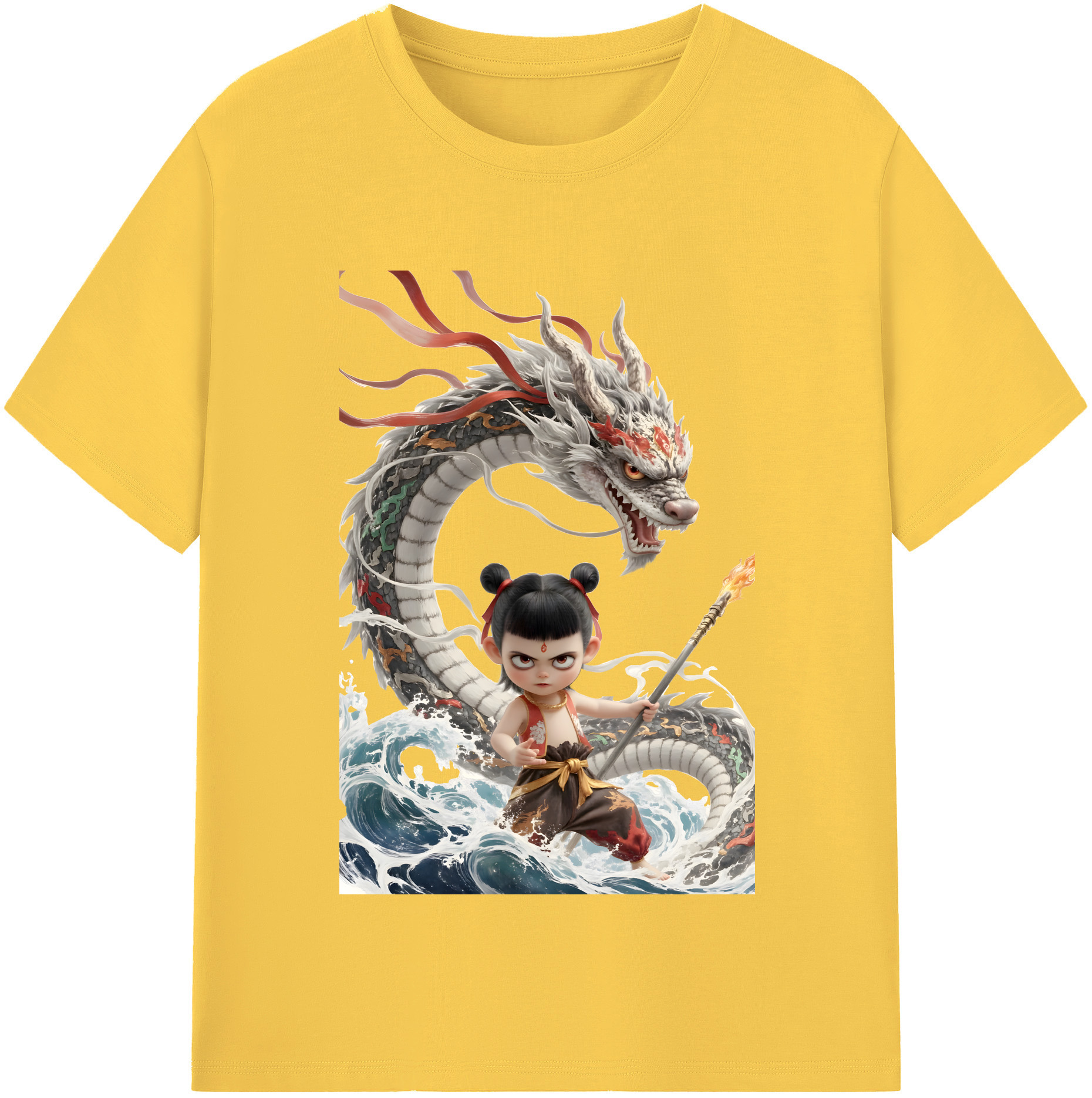 （画像用） Ne Zha 2 ナタ 魔童の大暴れ 綿100％半袖Tシャツ（フロントプリント）