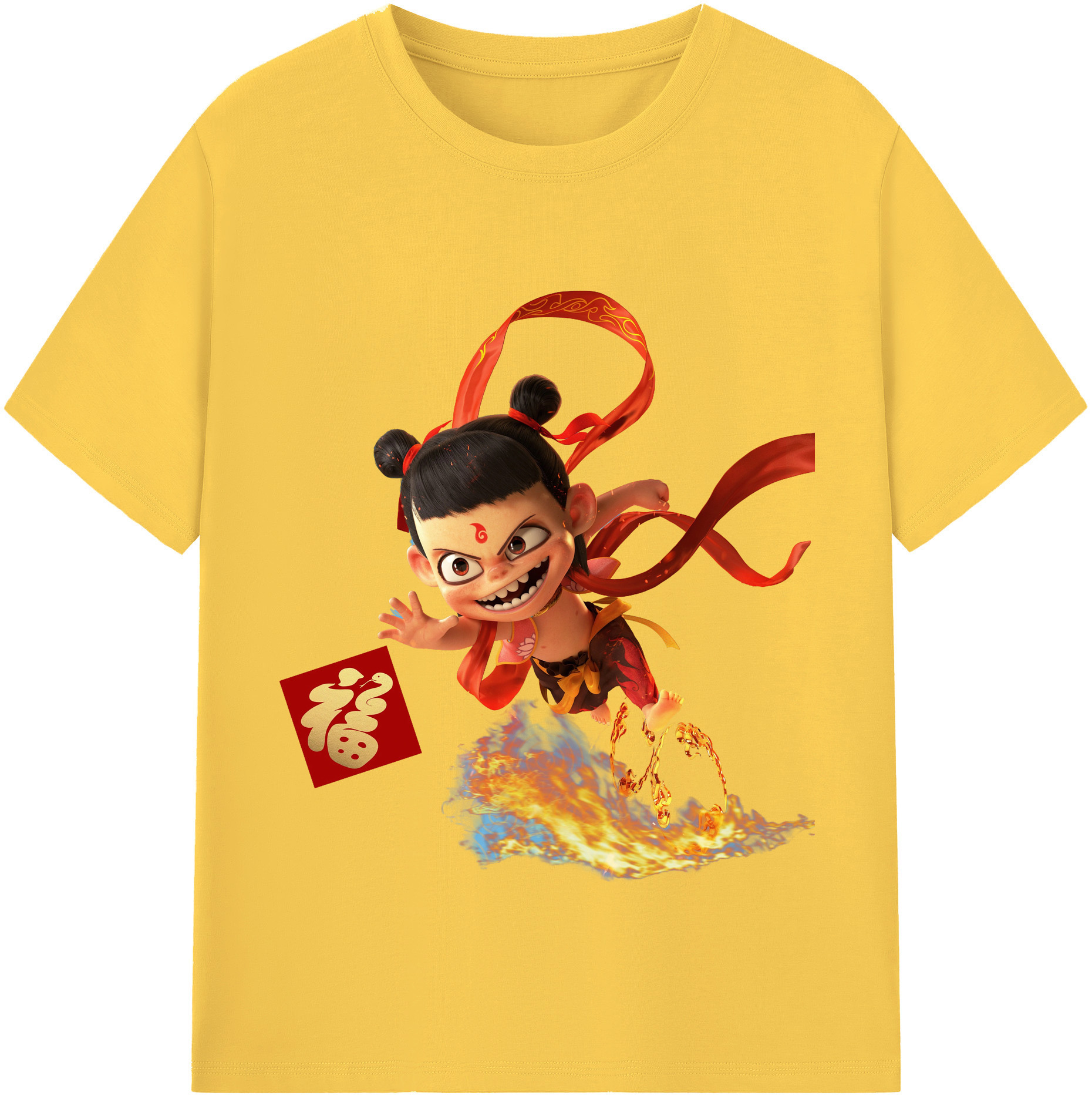 （画像用） Ne Zha 2 ナタ 魔童の大暴れ 綿100％半袖Tシャツ（フロントプリント）