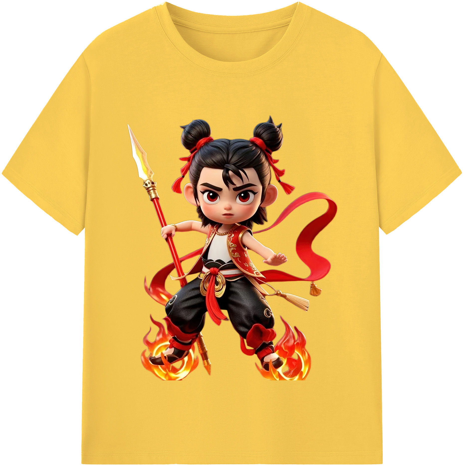 （画像用） Ne Zha 2 ナタ 魔童の大暴れ 綿100％半袖Tシャツ（フロントプリント）