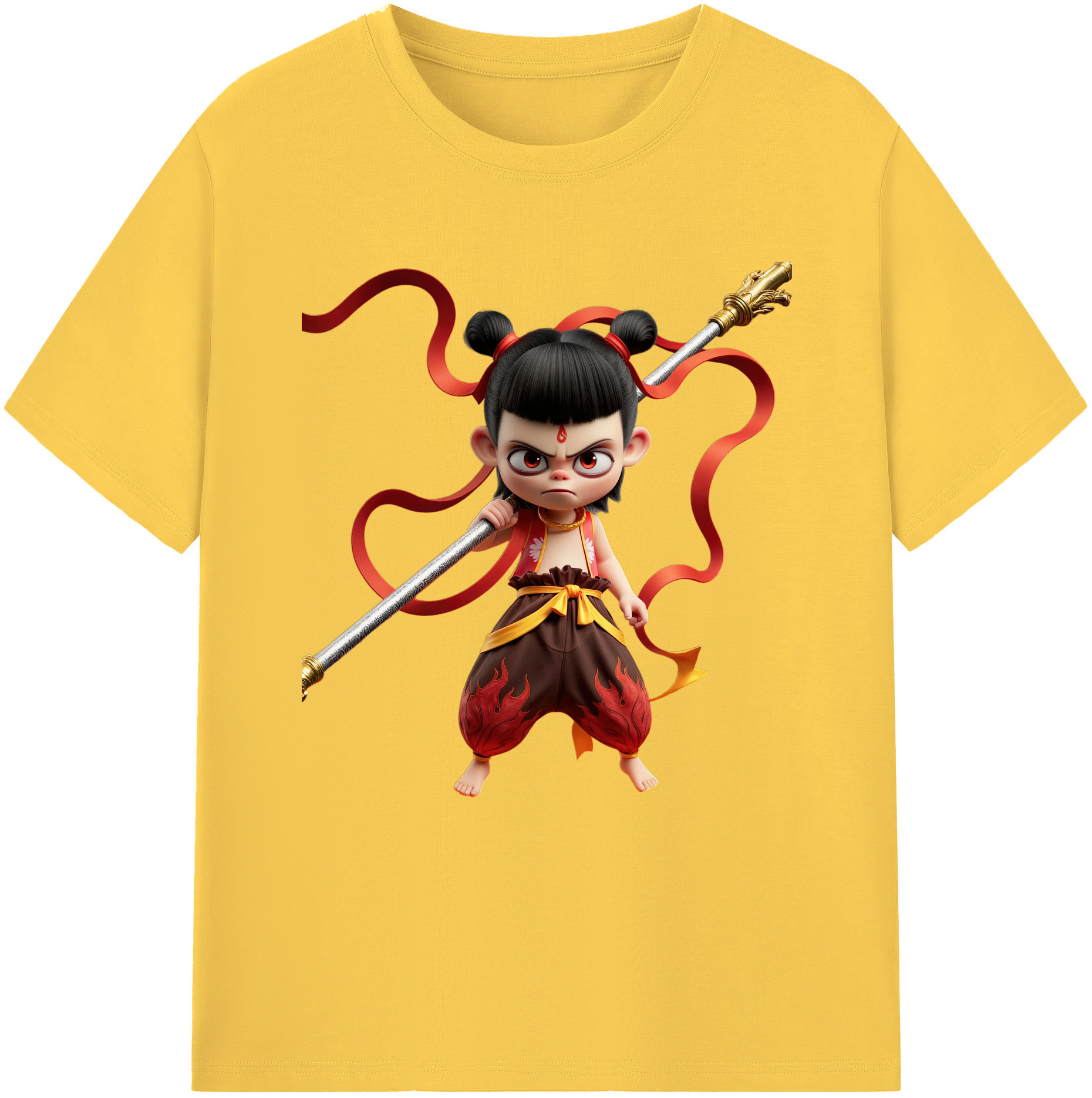 （画像用） Ne Zha 2 ナタ 魔童の大暴れ 綿100％半袖Tシャツ（フロントプリント）