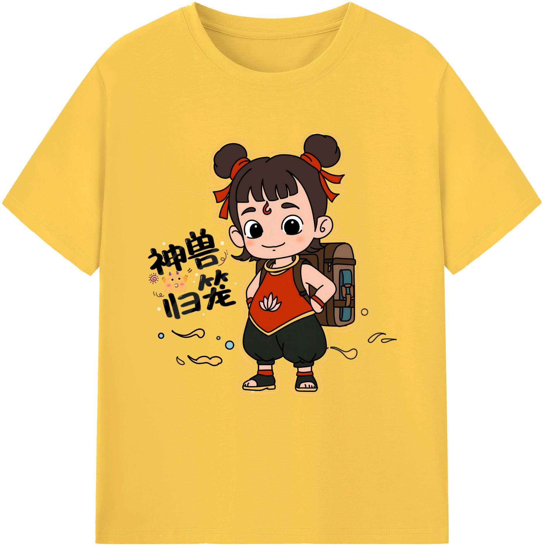 （画像用） Ne Zha 2 ナタ 魔童の大暴れ 綿100％半袖Tシャツ（フロントプリント）