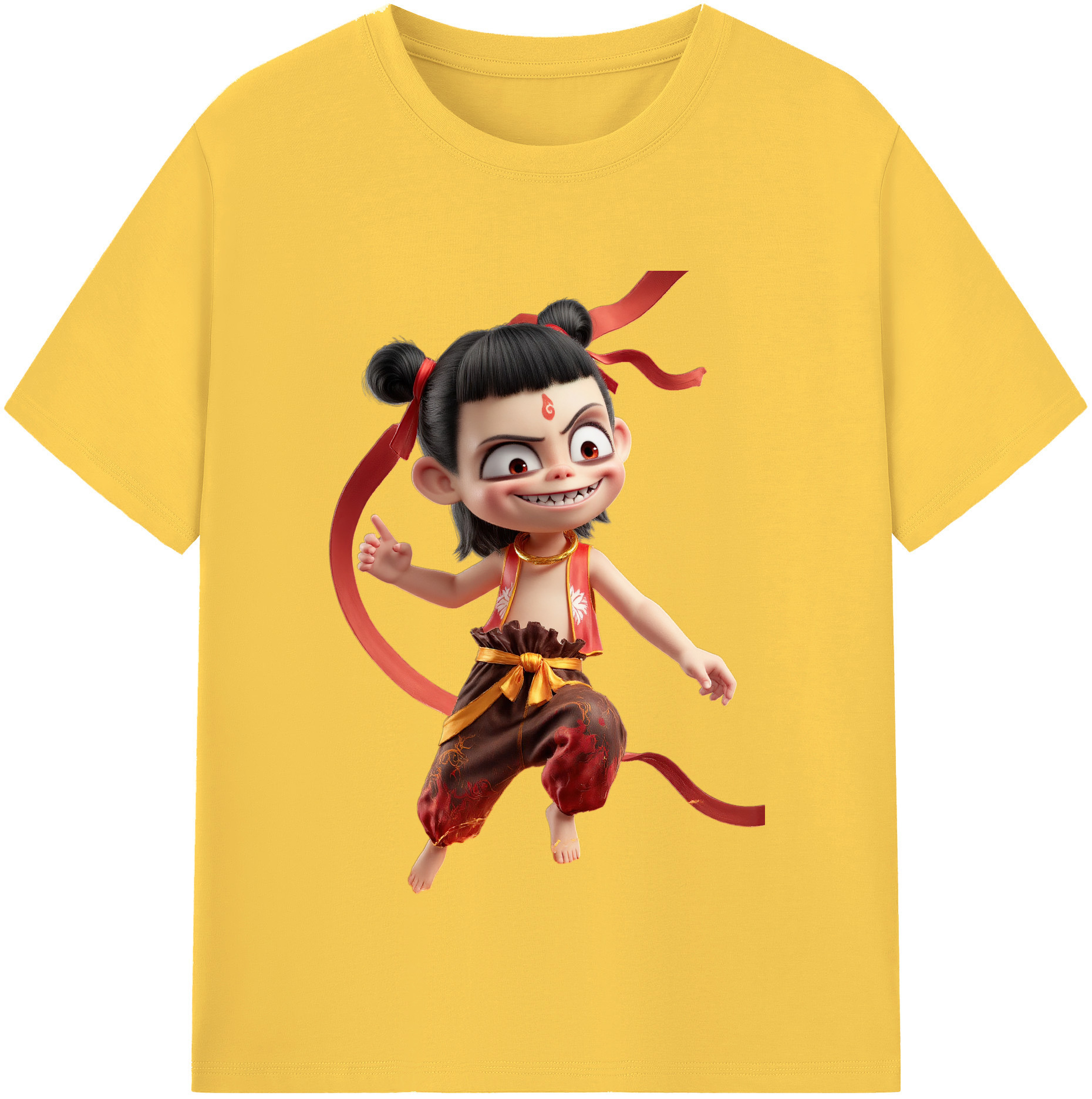 （画像用） Ne Zha 2 ナタ 魔童の大暴れ 綿100％半袖Tシャツ（フロントプリント）