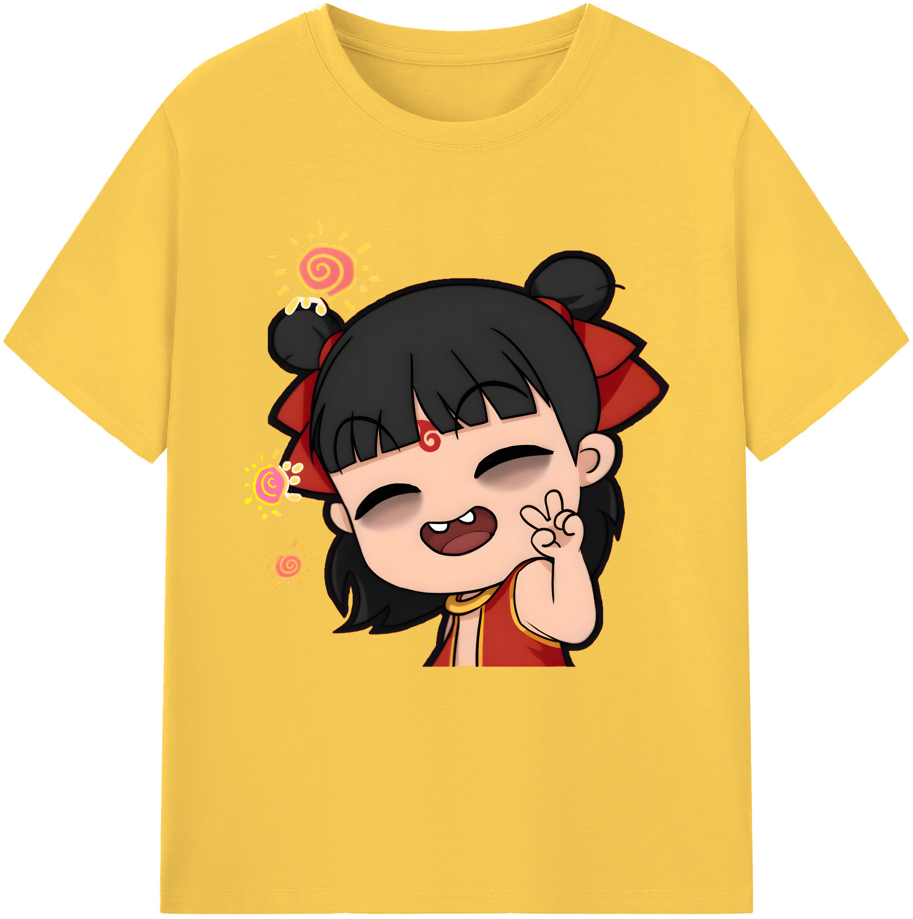 （画像用） Ne Zha 2 ナタ 魔童の大暴れ 綿100％半袖Tシャツ（フロントプリント）
