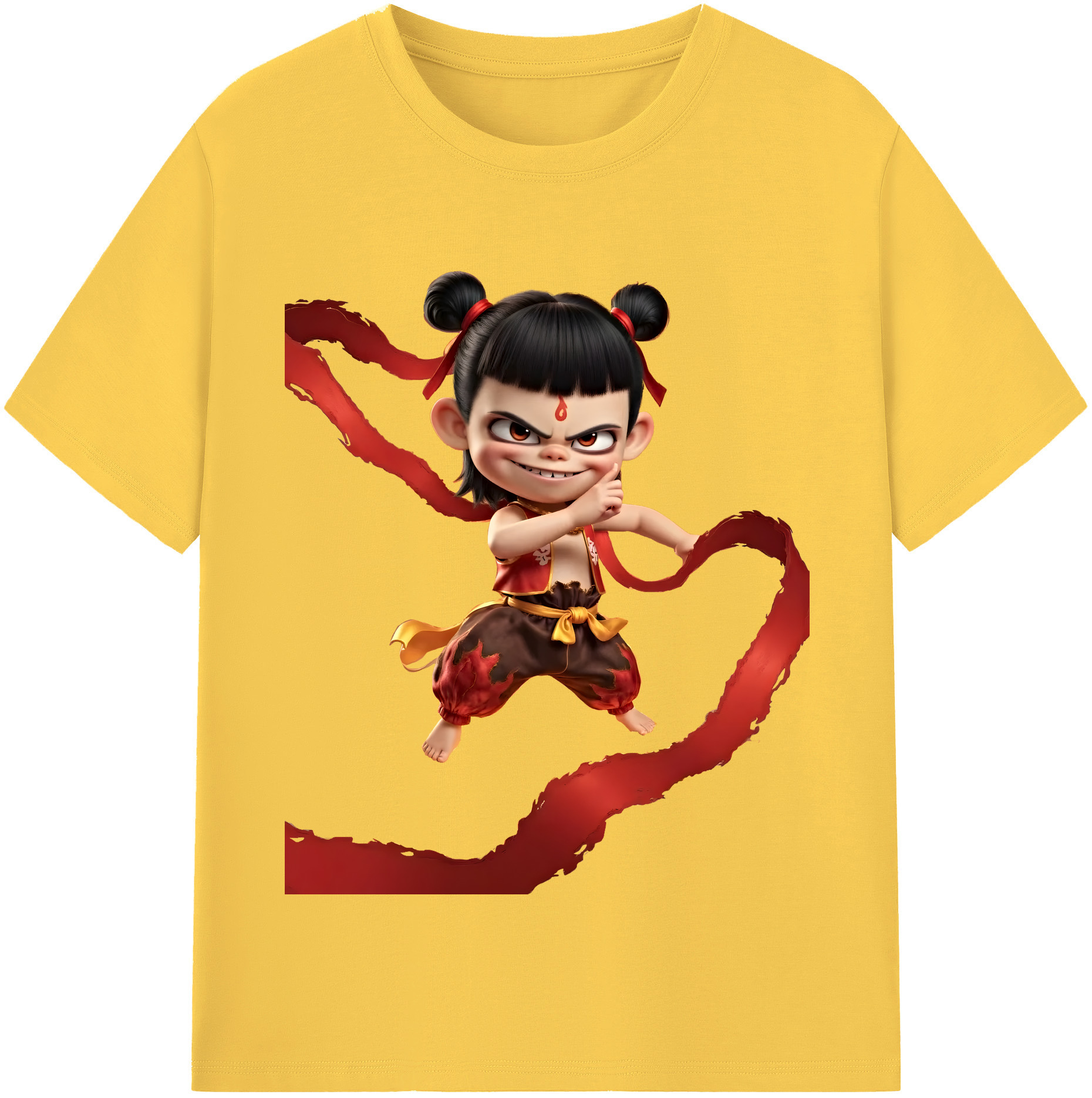 （画像用） Ne Zha 2 ナタ 魔童の大暴れ 綿100％半袖Tシャツ（フロントプリント）