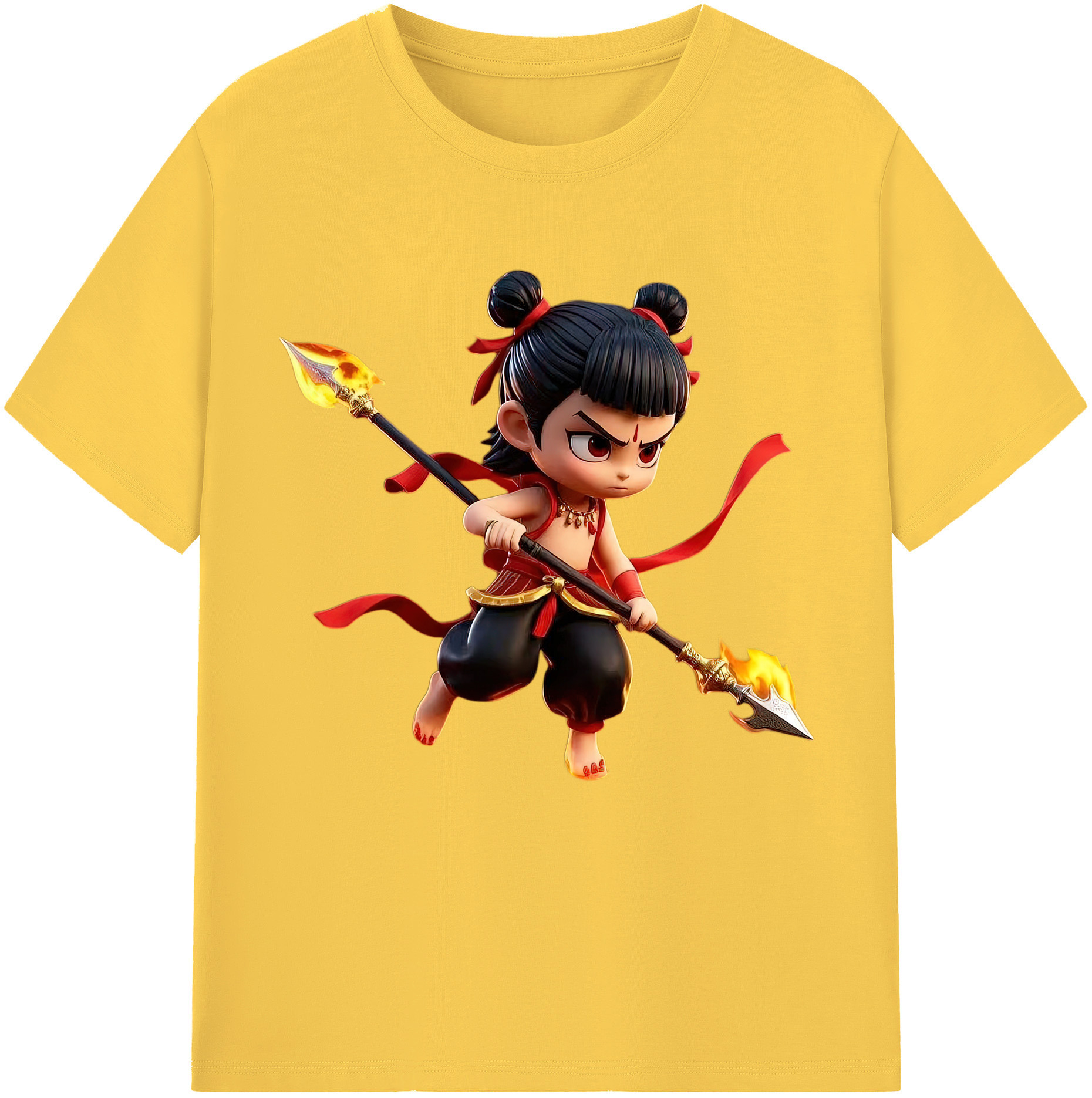 （画像用） Ne Zha 2 ナタ 魔童の大暴れ 綿100％半袖Tシャツ（フロントプリント）