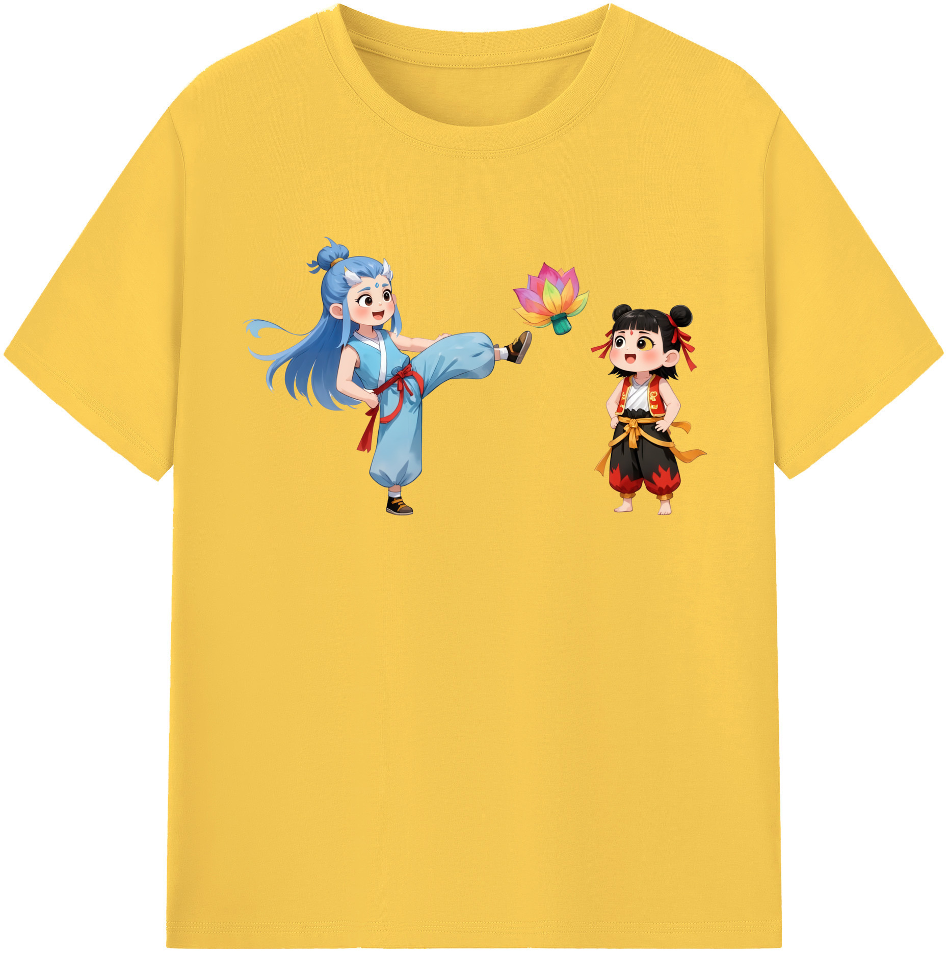 （画像用） Ne Zha 2 ナタ 魔童の大暴れ 綿100％半袖Tシャツ（フロントプリント）