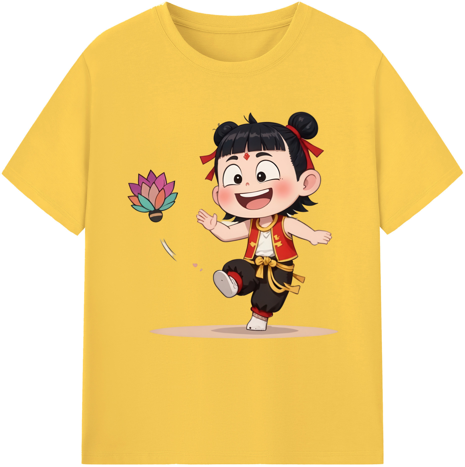 （画像用） Ne Zha 2 ナタ 魔童の大暴れ 綿100％半袖Tシャツ（フロントプリント）