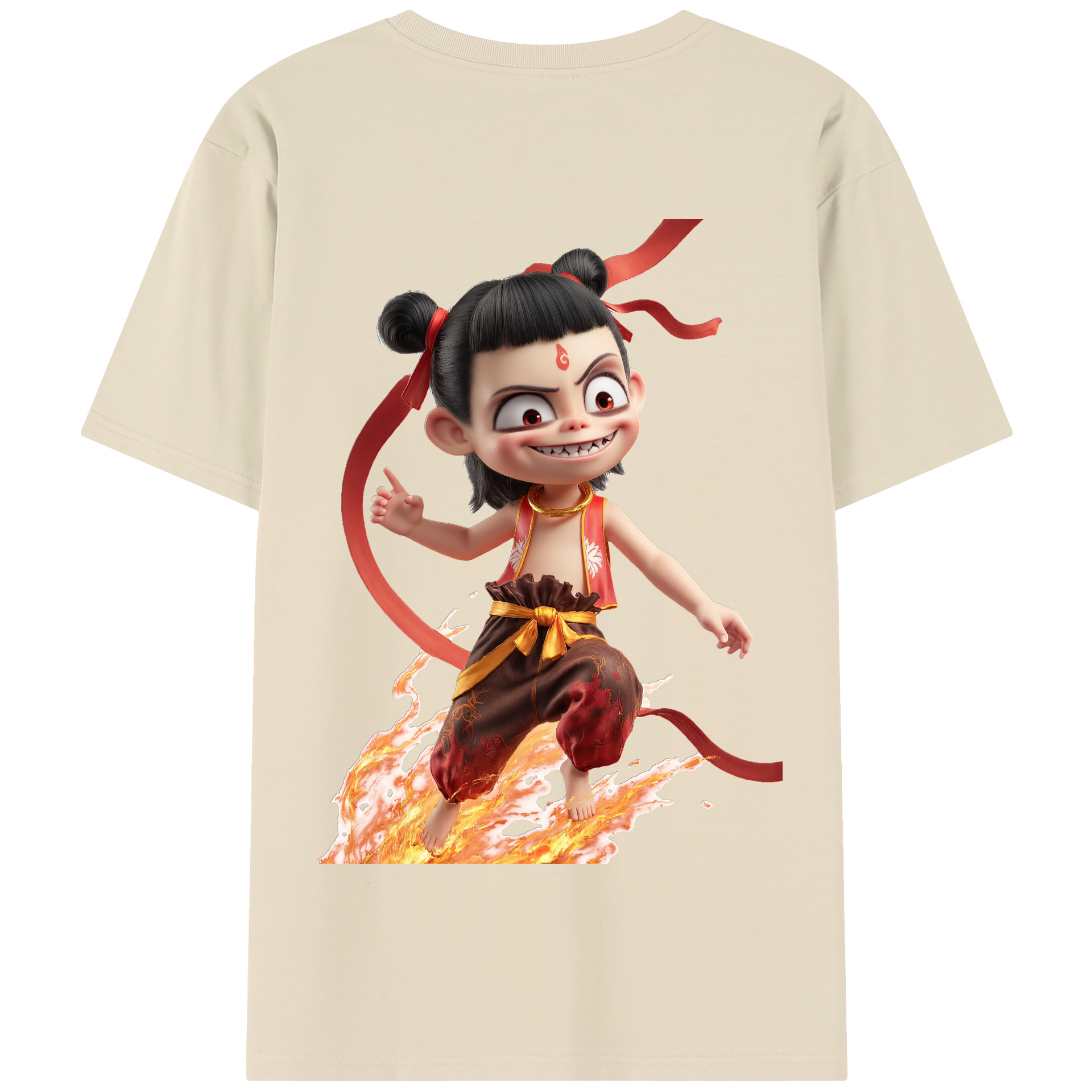 （画像用） Ne Zha 2 ナタ 魔童の大暴れ 綿100％半袖Tシャツ（背面プリント）
