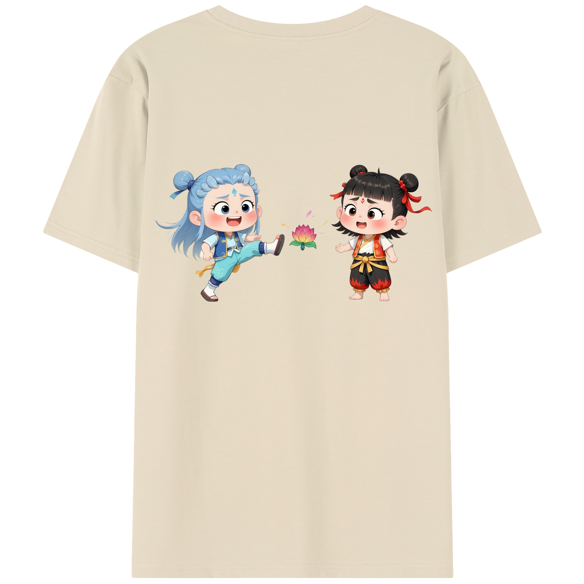 （画像用） Ne Zha 2 ナタ 魔童の大暴れ 綿100％半袖Tシャツ（背面プリント）