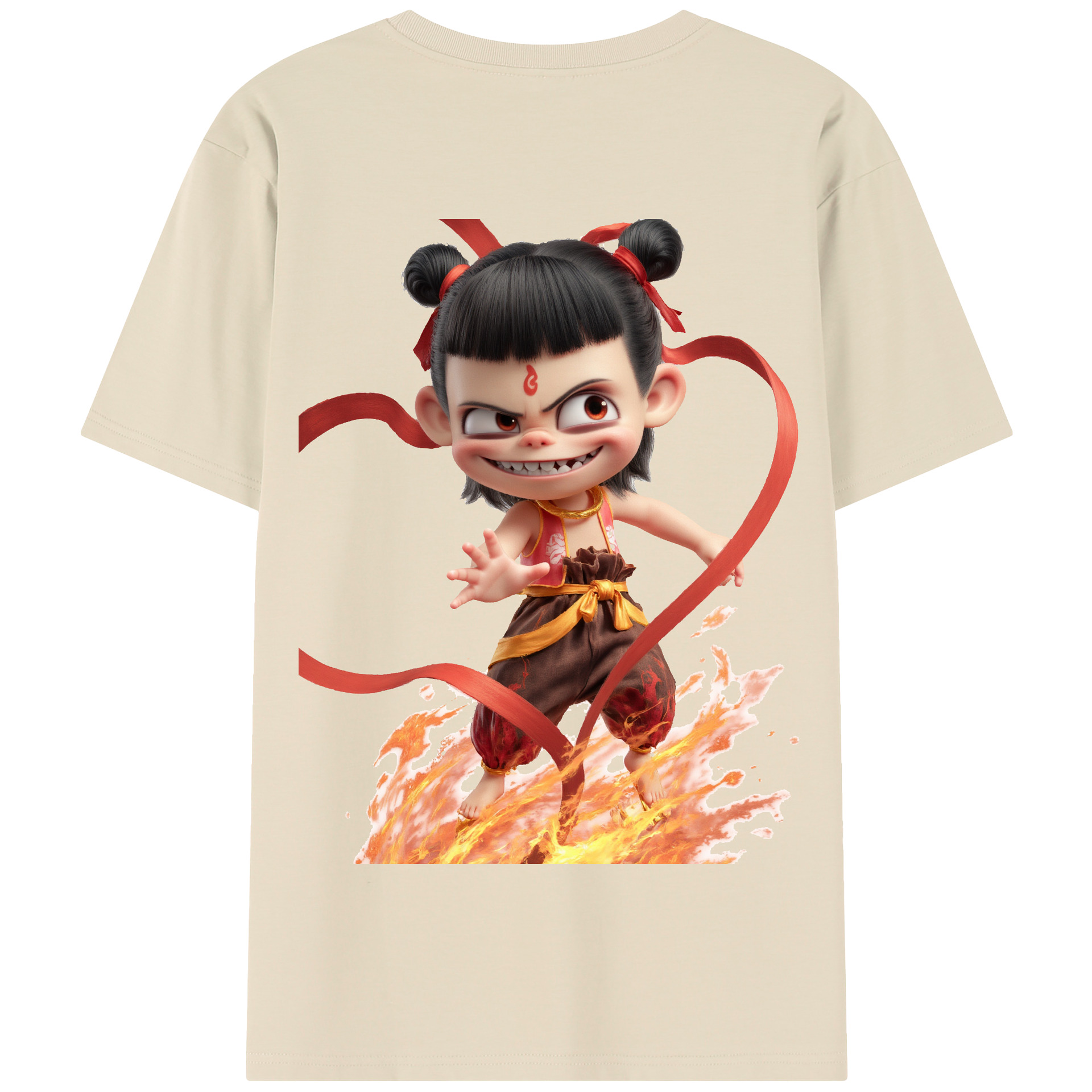 （画像用） Ne Zha 2 ナタ 魔童の大暴れ 綿100％半袖Tシャツ（背面プリント）