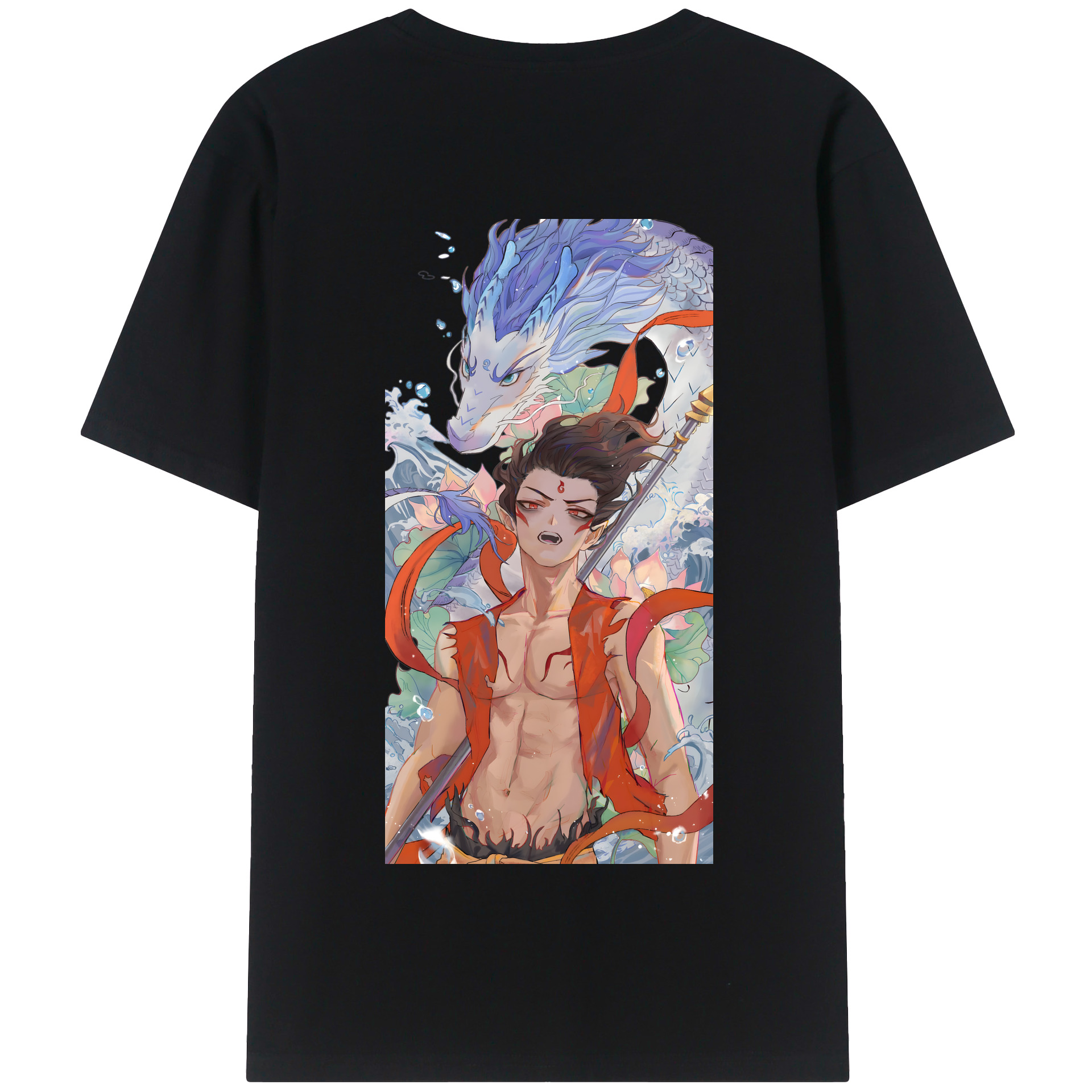（画像用） Ne Zha 2 ナタ 魔童の大暴れ 綿100％半袖Tシャツ（背面プリント）