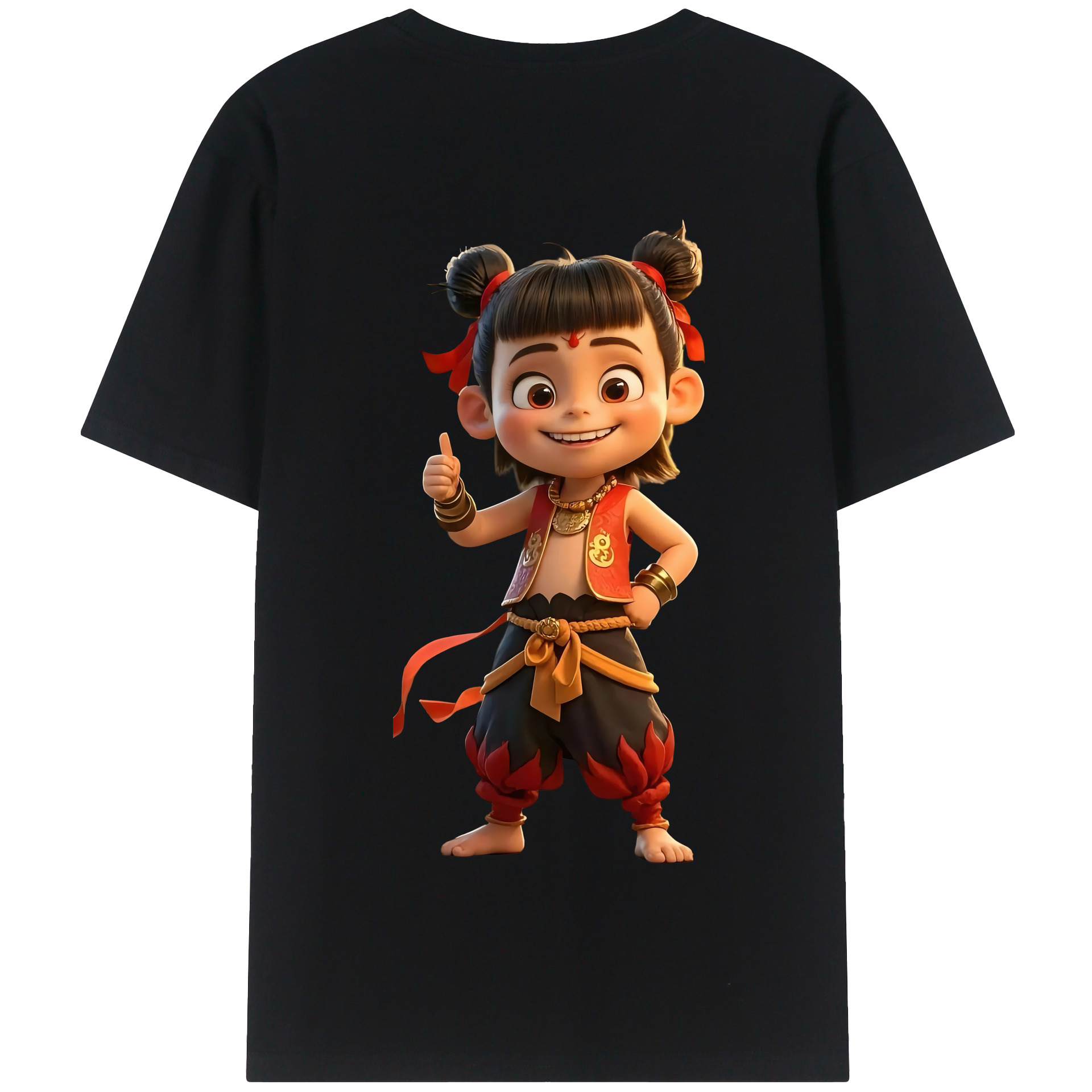 （画像用） Ne Zha 2 ナタ 魔童の大暴れ 綿100％半袖Tシャツ（背面プリント）