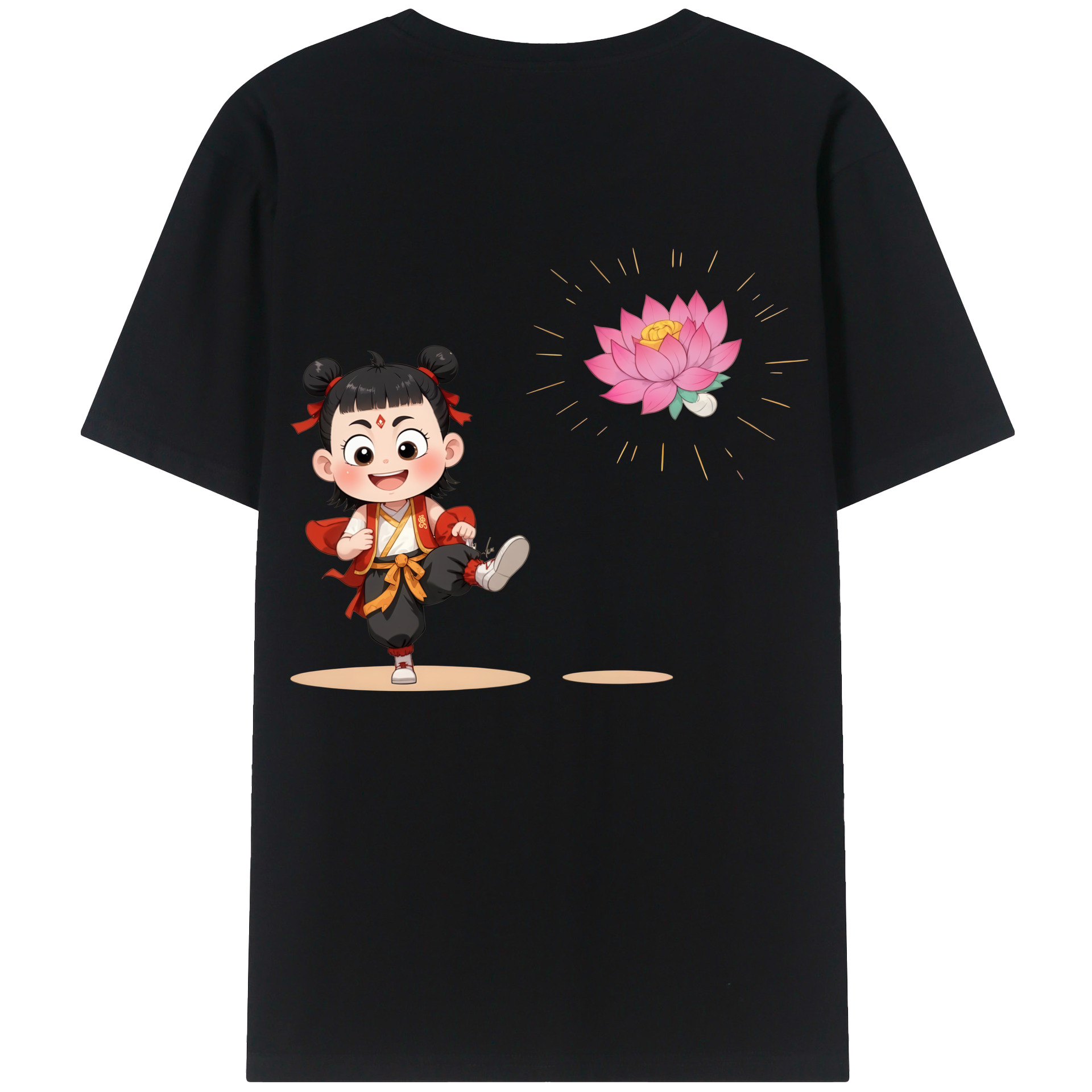（画像用） Ne Zha 2 ナタ 魔童の大暴れ 綿100％半袖Tシャツ（背面プリント）