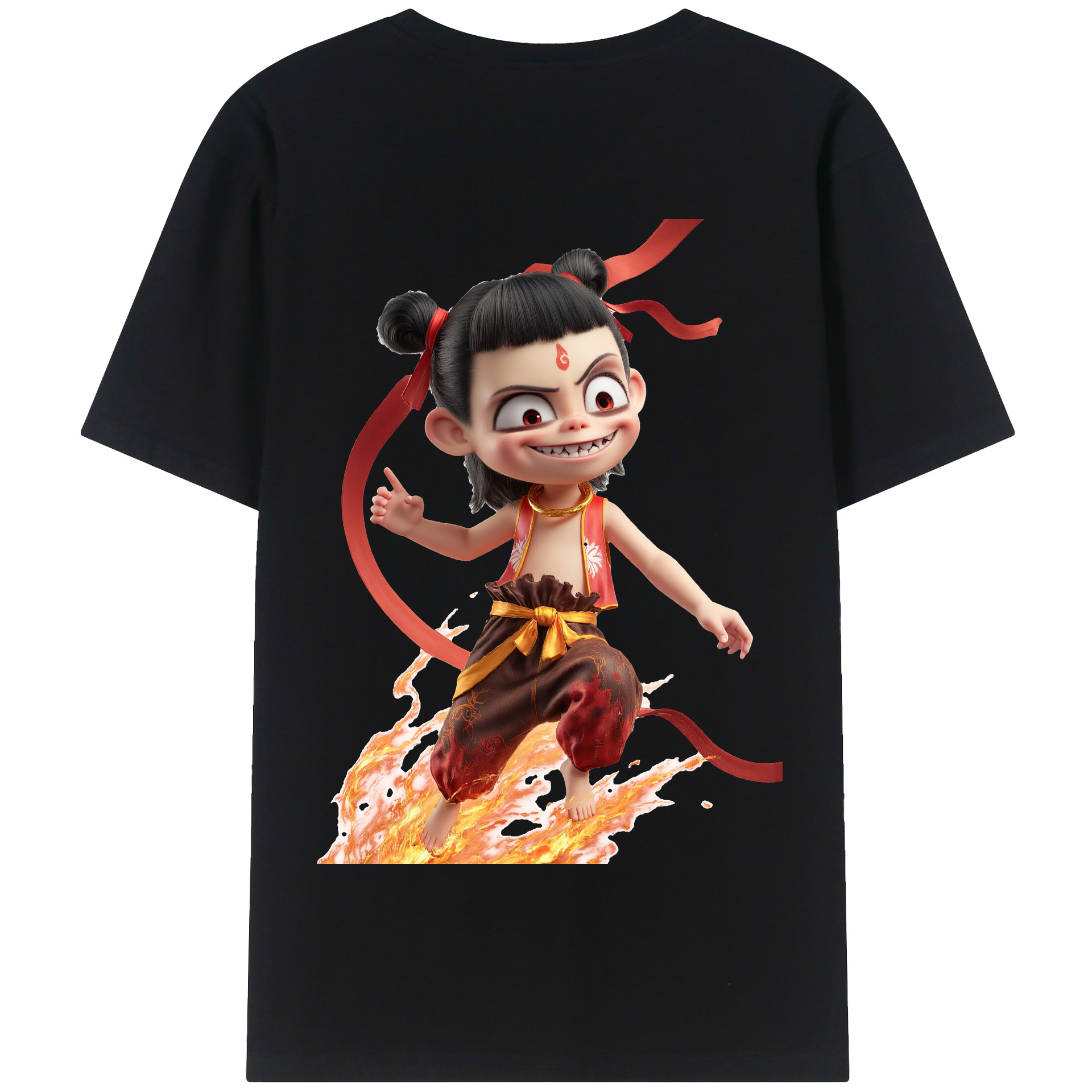 （画像用） Ne Zha 2 ナタ 魔童の大暴れ 綿100％半袖Tシャツ（背面プリント）