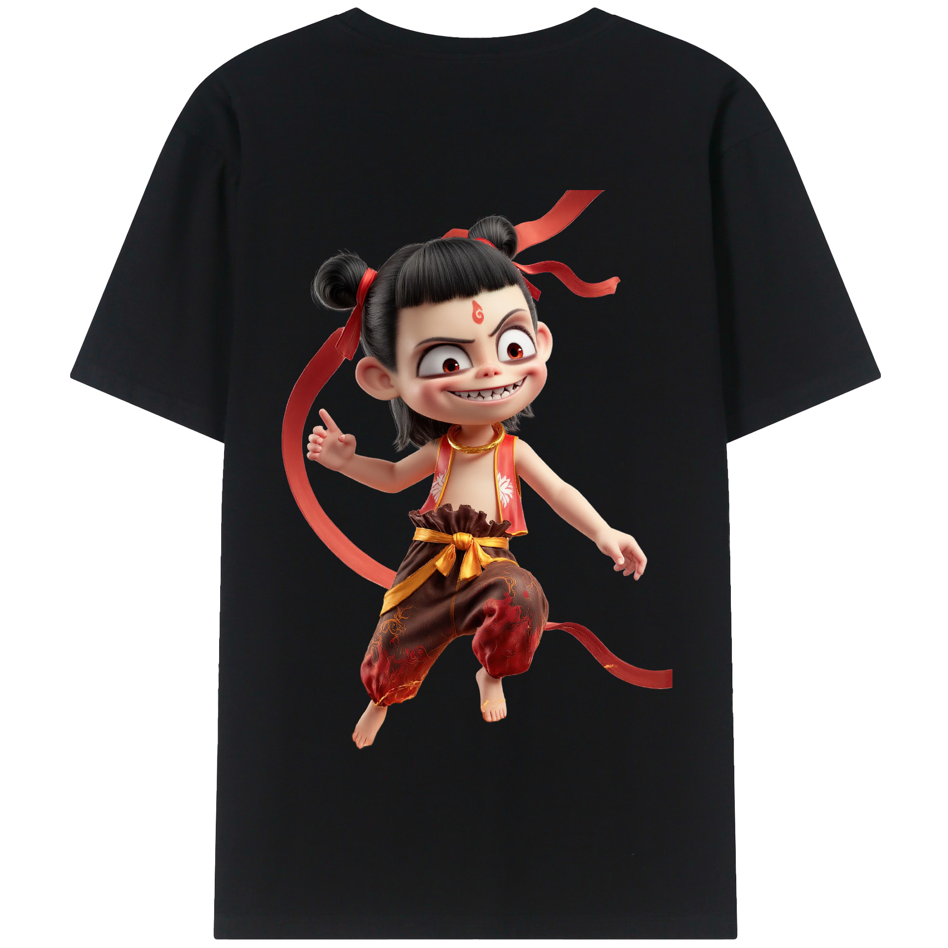 （画像用） Ne Zha 2 ナタ 魔童の大暴れ 綿100％半袖Tシャツ（背面プリント）