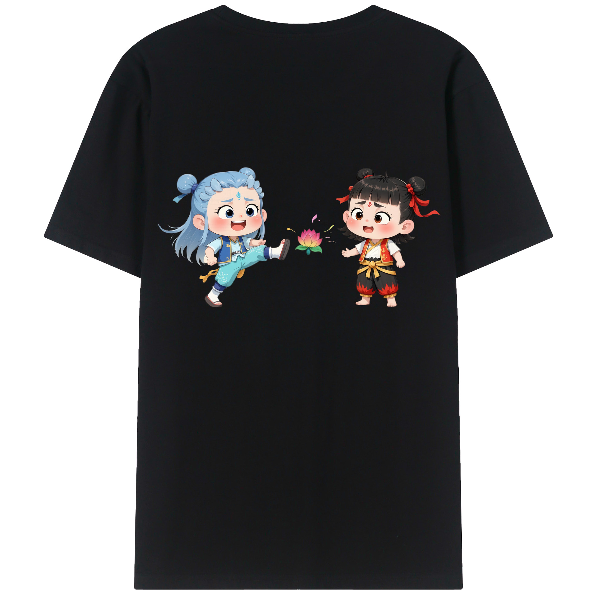 （画像用） Ne Zha 2 ナタ 魔童の大暴れ 綿100％半袖Tシャツ（背面プリント）