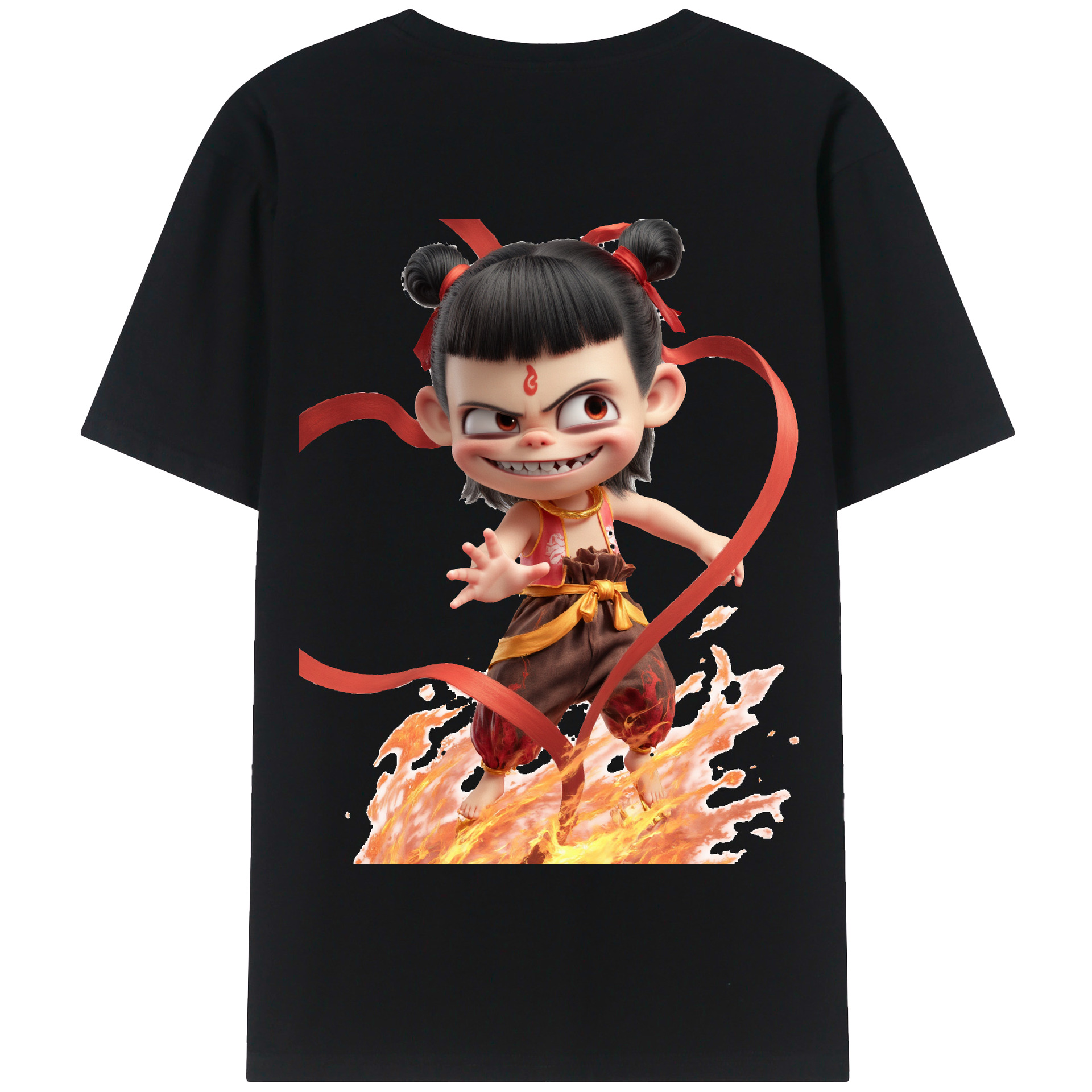 （画像用） Ne Zha 2 ナタ 魔童の大暴れ 綿100％半袖Tシャツ（背面プリント）