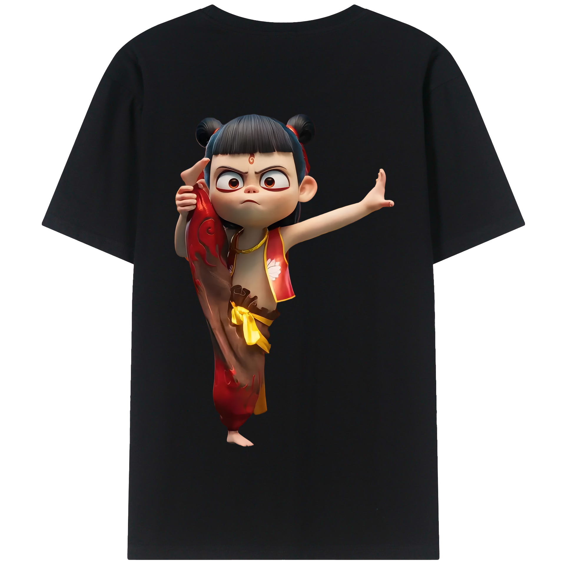 （画像用） Ne Zha 2 ナタ 魔童の大暴れ 綿100％半袖Tシャツ（背面プリント）