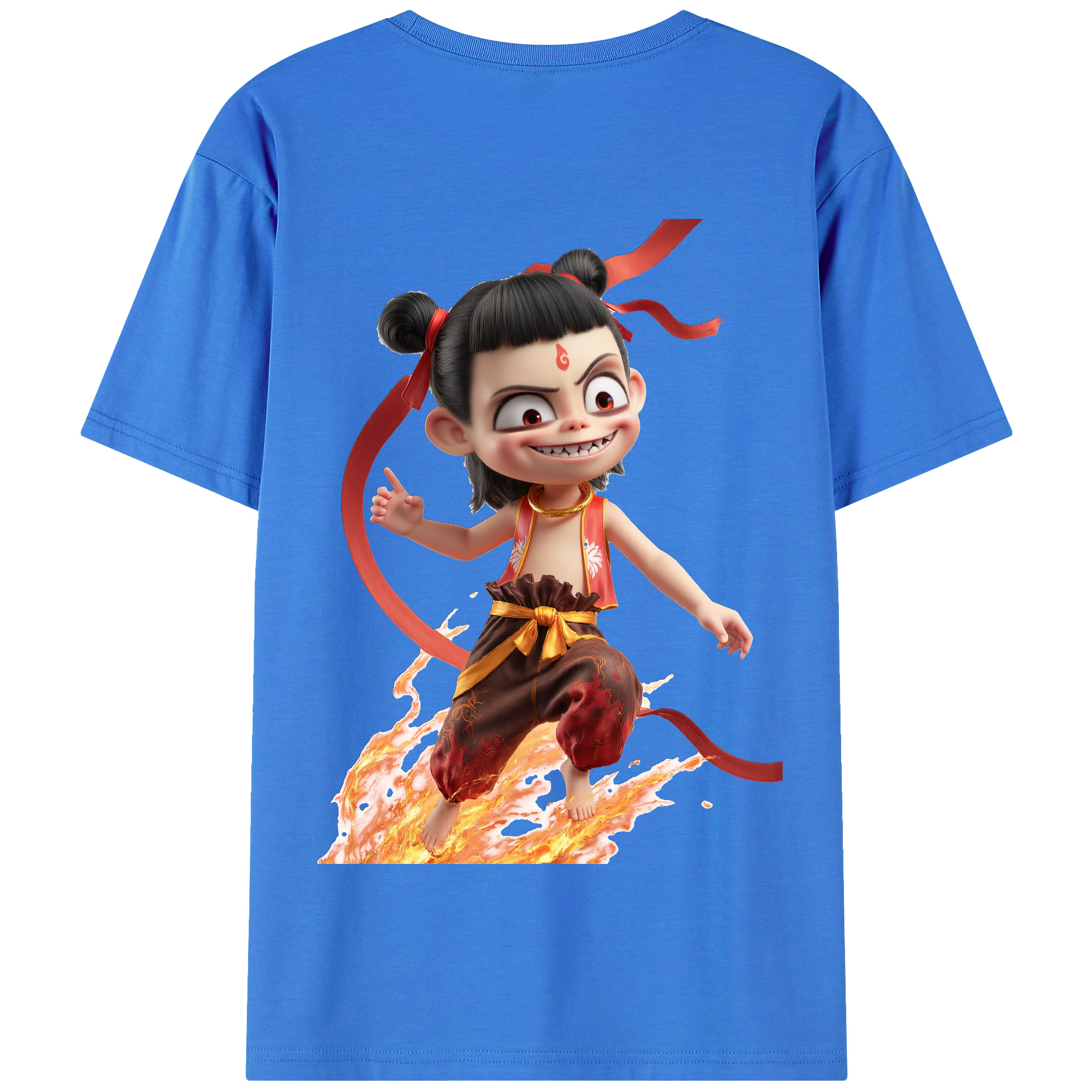 （画像用） Ne Zha 2 ナタ 魔童の大暴れ 綿100％半袖Tシャツ（背面プリント）