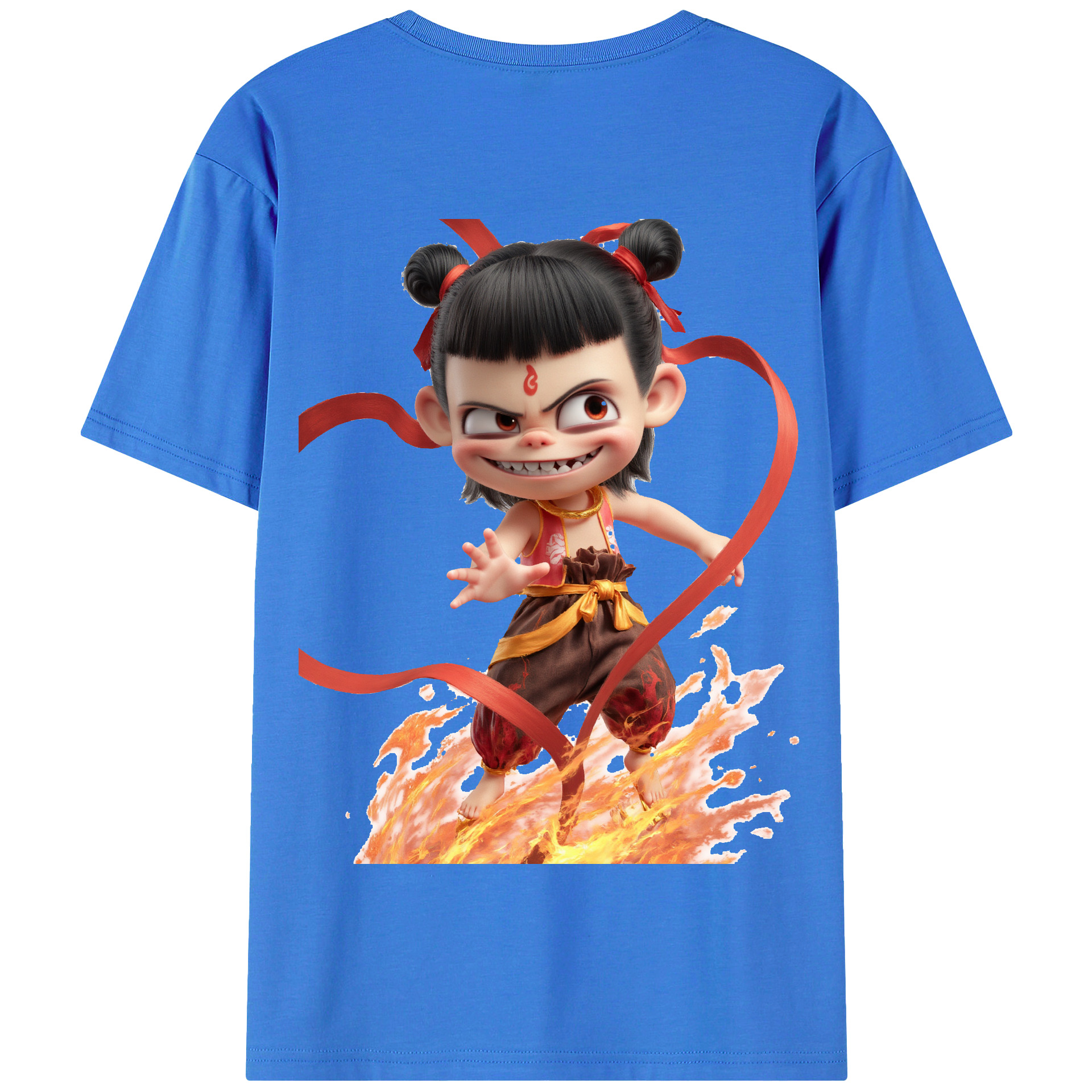 （画像用） Ne Zha 2 ナタ 魔童の大暴れ 綿100％半袖Tシャツ（背面プリント）