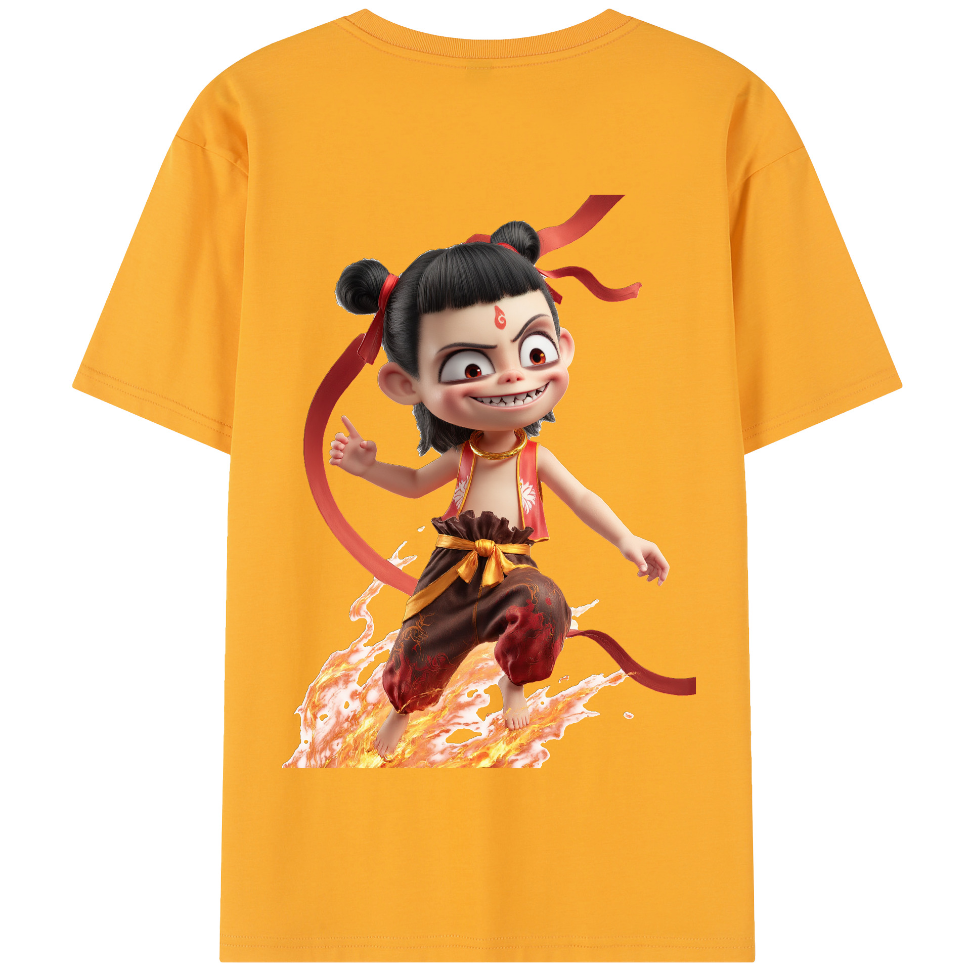 （画像用） Ne Zha 2 ナタ 魔童の大暴れ 綿100％半袖Tシャツ（背面プリント）