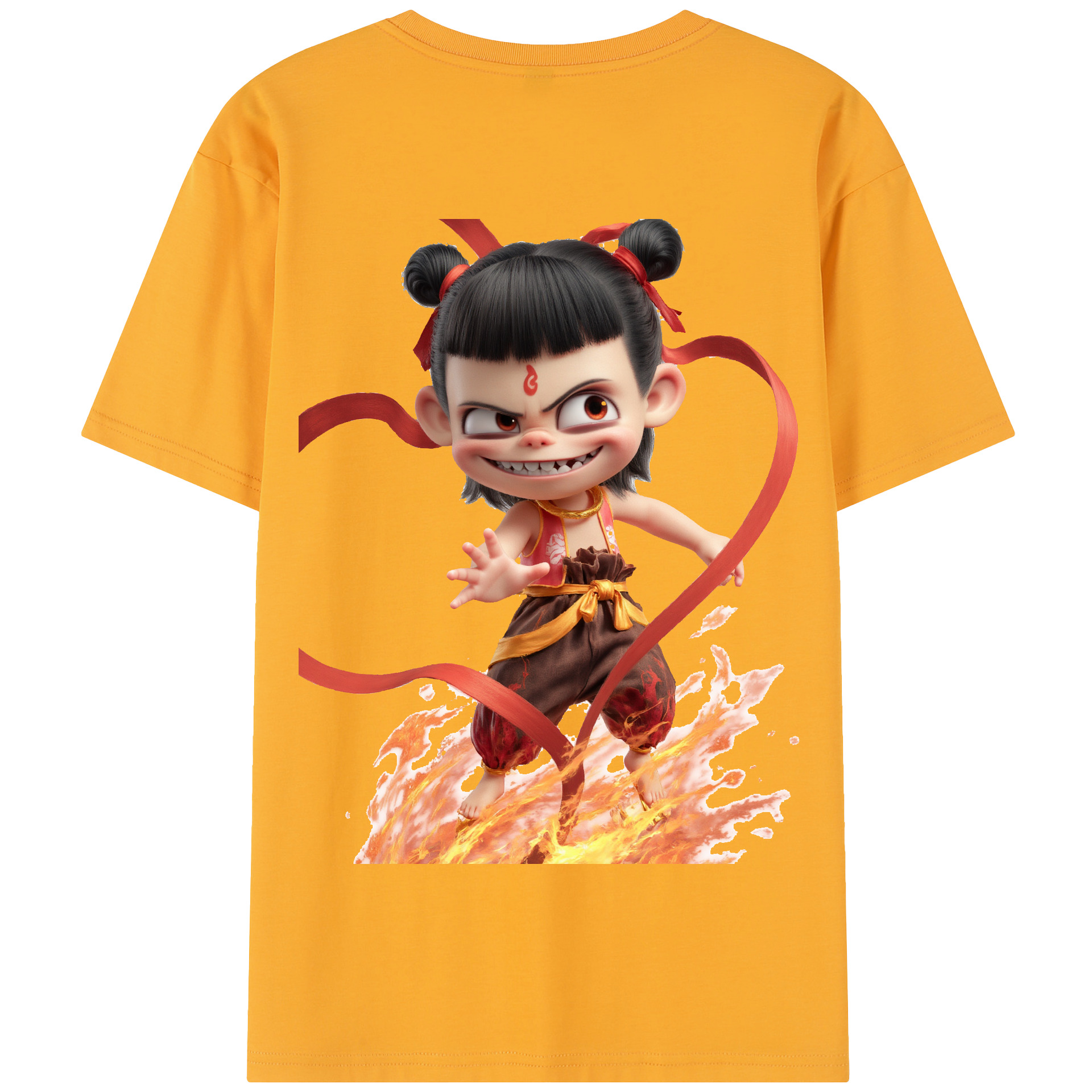 （画像用） Ne Zha 2 ナタ 魔童の大暴れ 綿100％半袖Tシャツ（背面プリント）