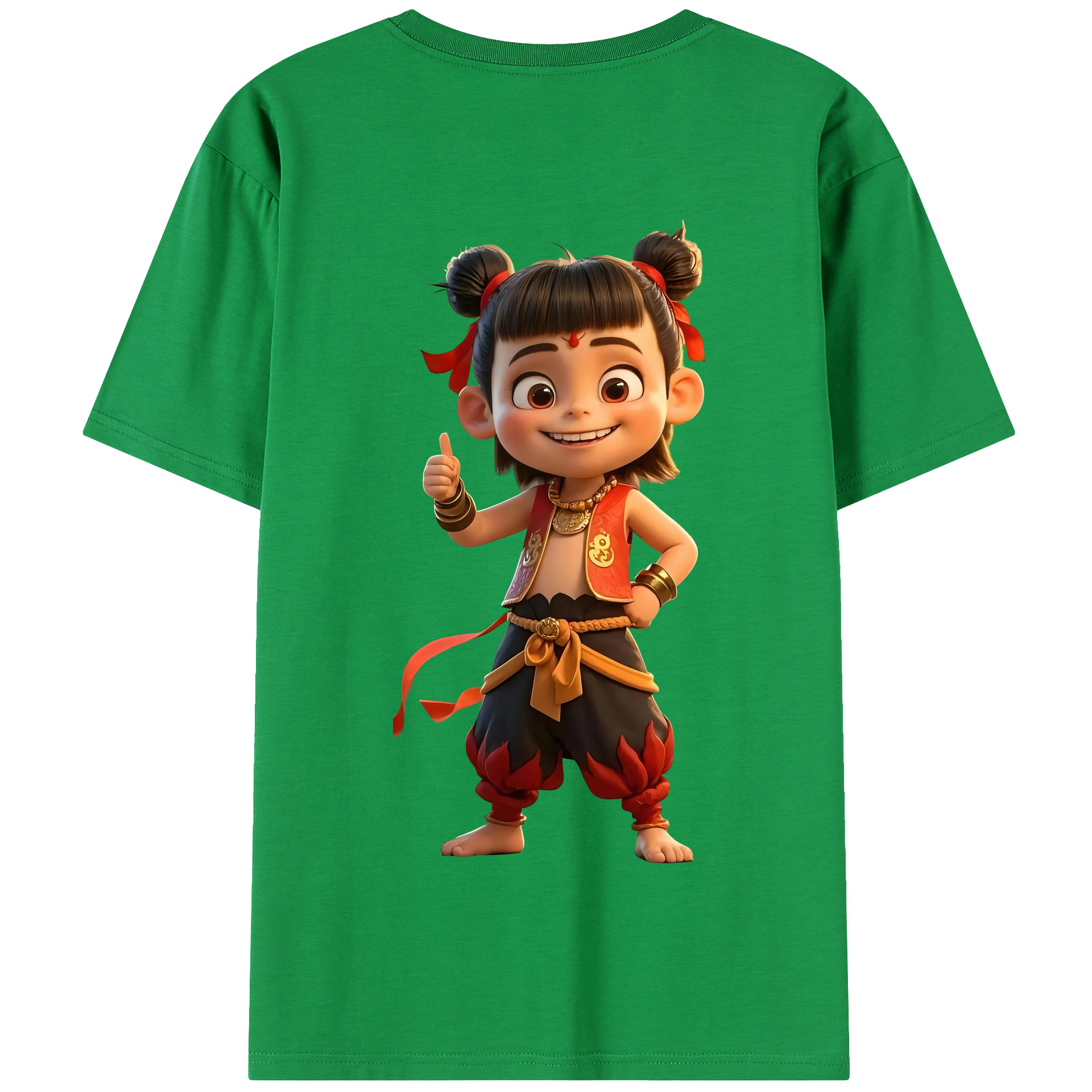 （画像用） Ne Zha 2 ナタ 魔童の大暴れ 綿100％半袖Tシャツ（背面プリント）