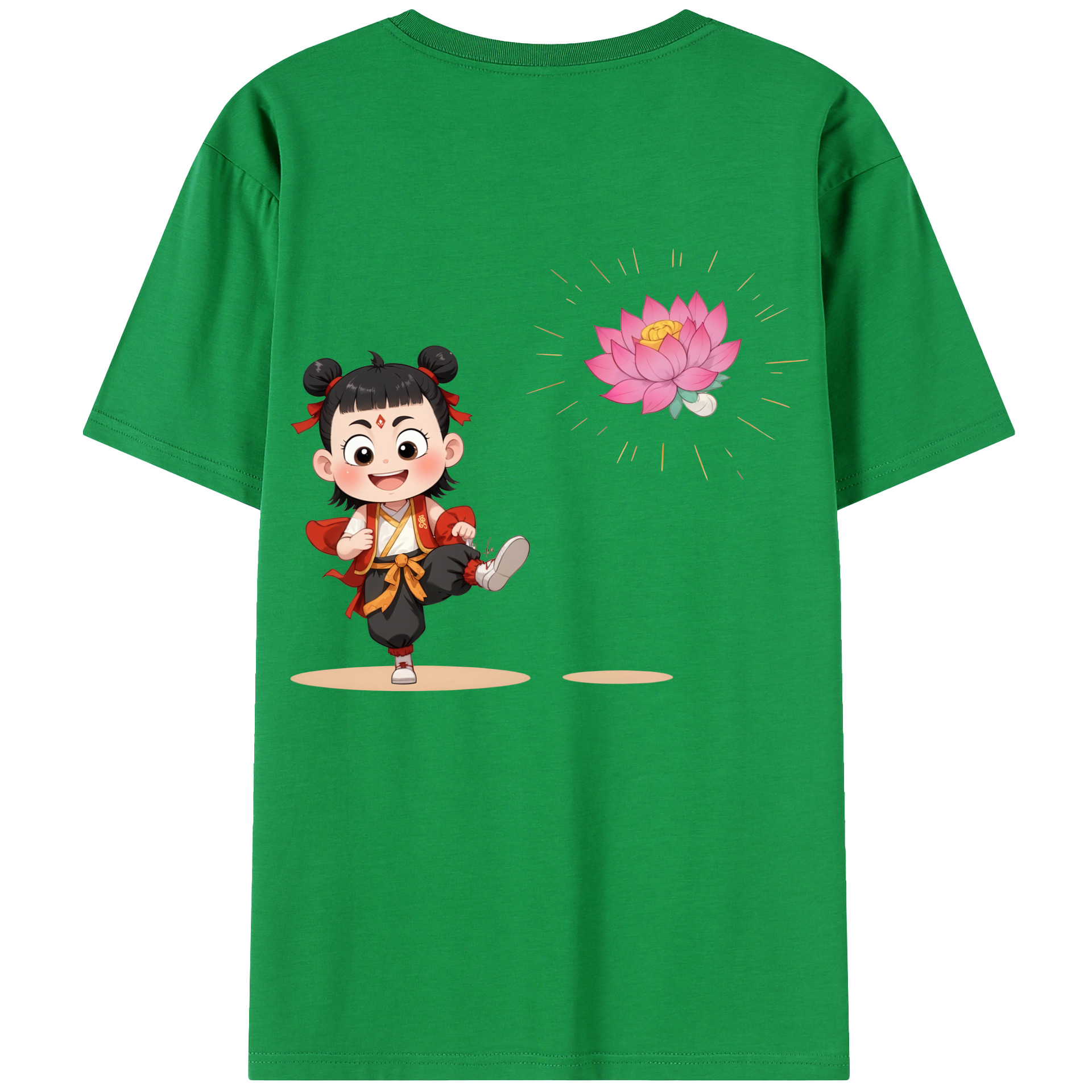 （画像用） Ne Zha 2 ナタ 魔童の大暴れ 綿100％半袖Tシャツ（背面プリント）
