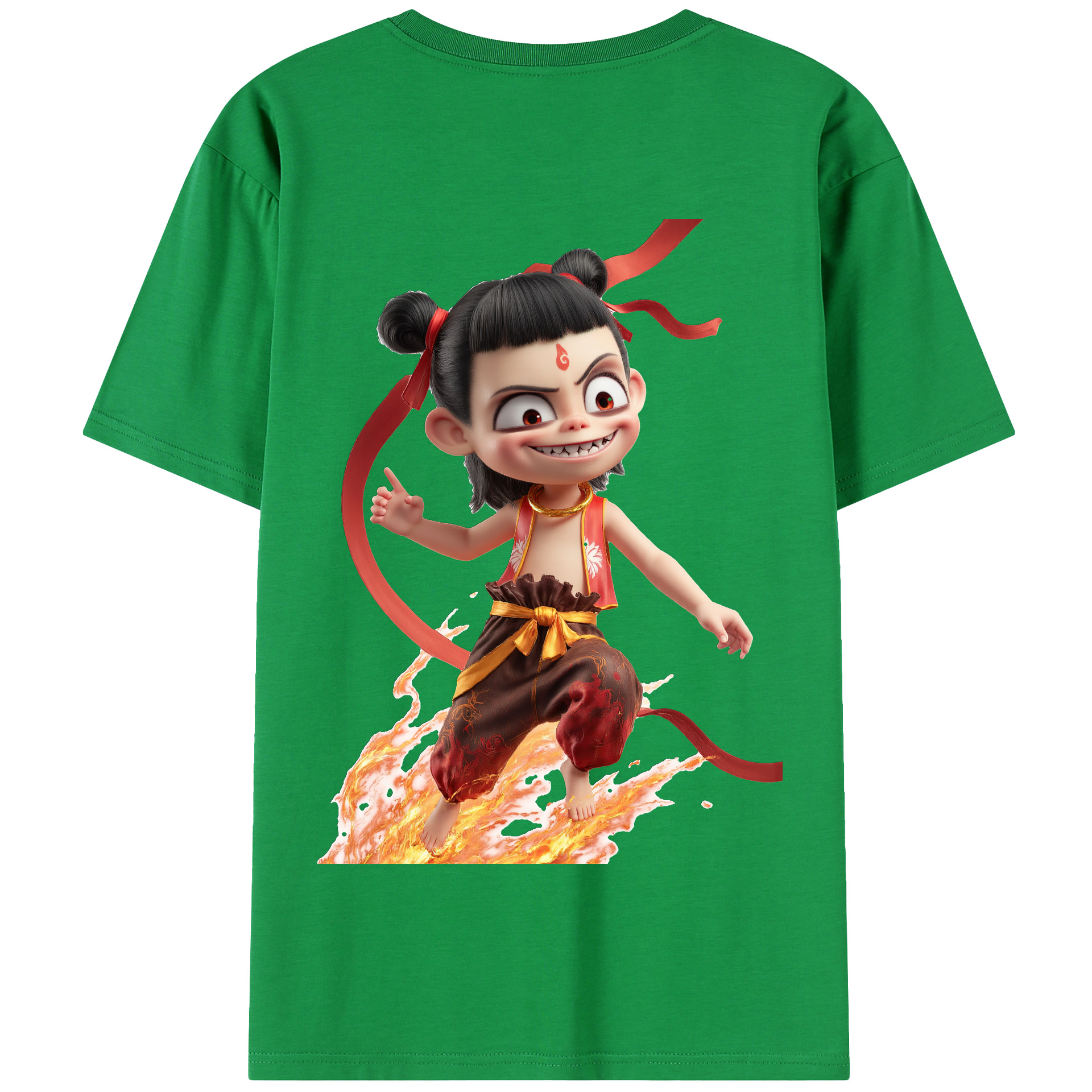 （画像用） Ne Zha 2 ナタ 魔童の大暴れ 綿100％半袖Tシャツ（背面プリント）