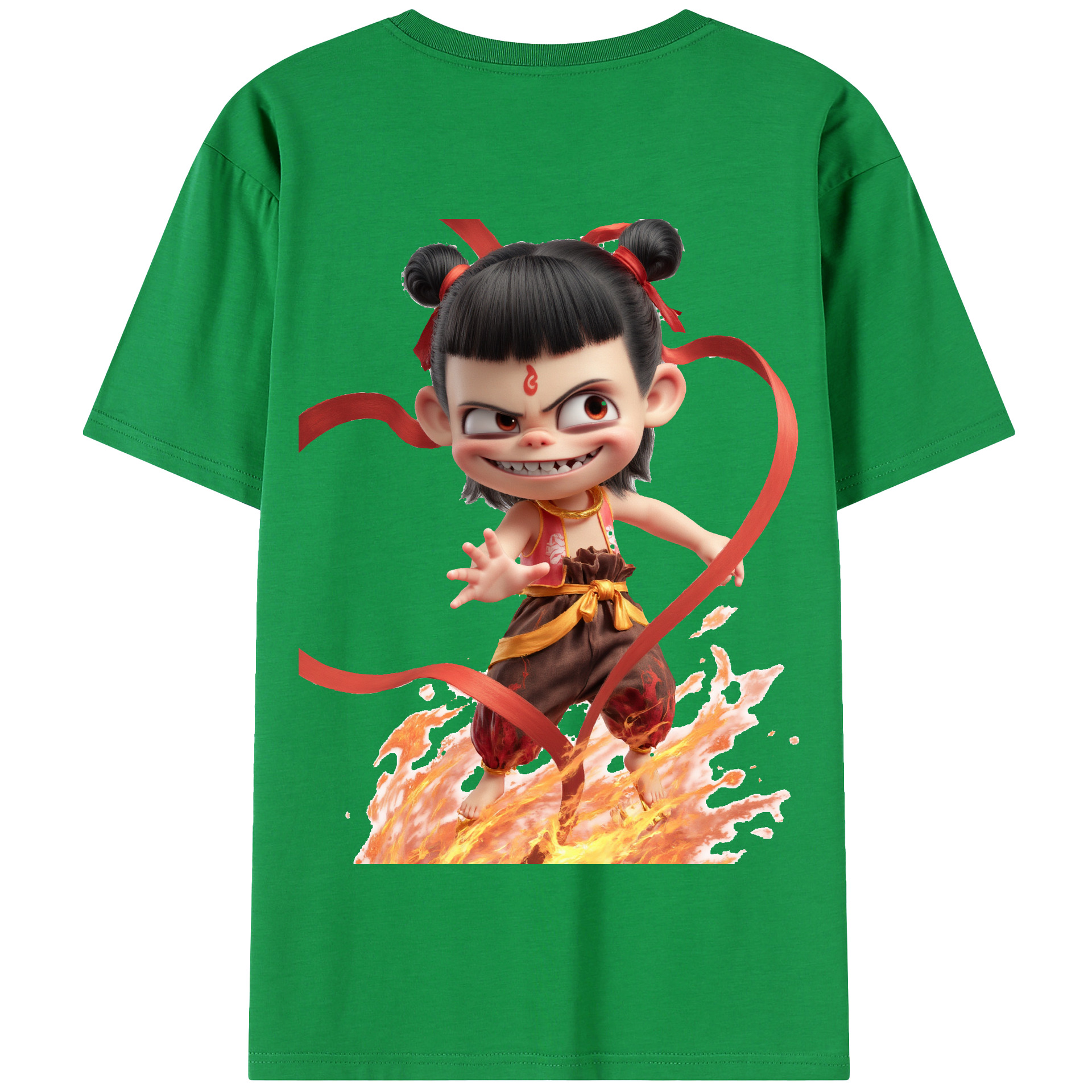 （画像用） Ne Zha 2 ナタ 魔童の大暴れ 綿100％半袖Tシャツ（背面プリント）