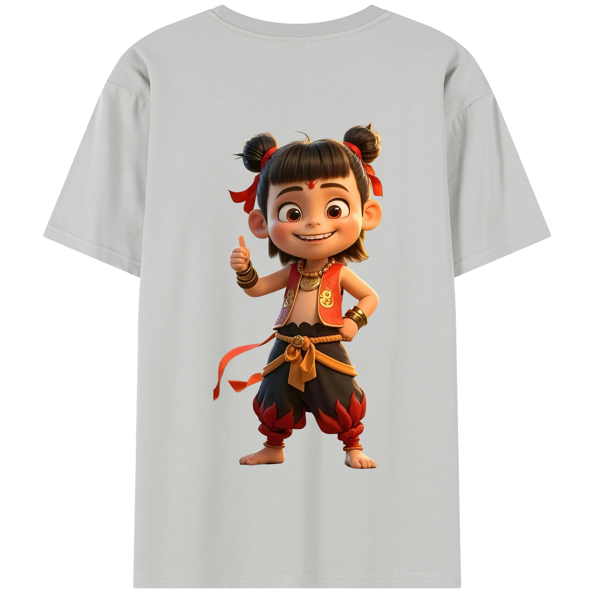 （画像用） Ne Zha 2 ナタ 魔童の大暴れ 綿100％半袖Tシャツ（背面プリント）