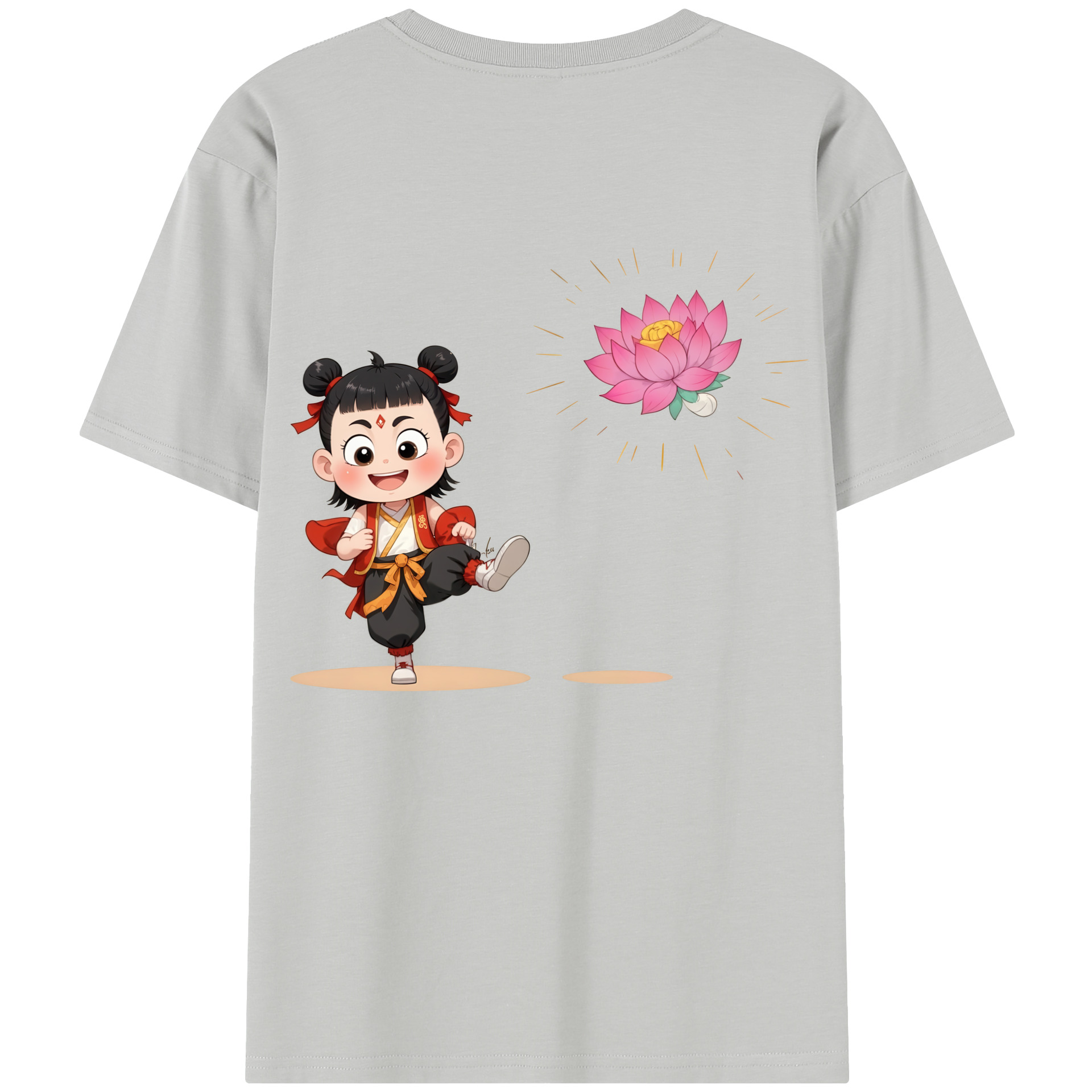 （画像用） Ne Zha 2 ナタ 魔童の大暴れ 綿100％半袖Tシャツ（背面プリント）
