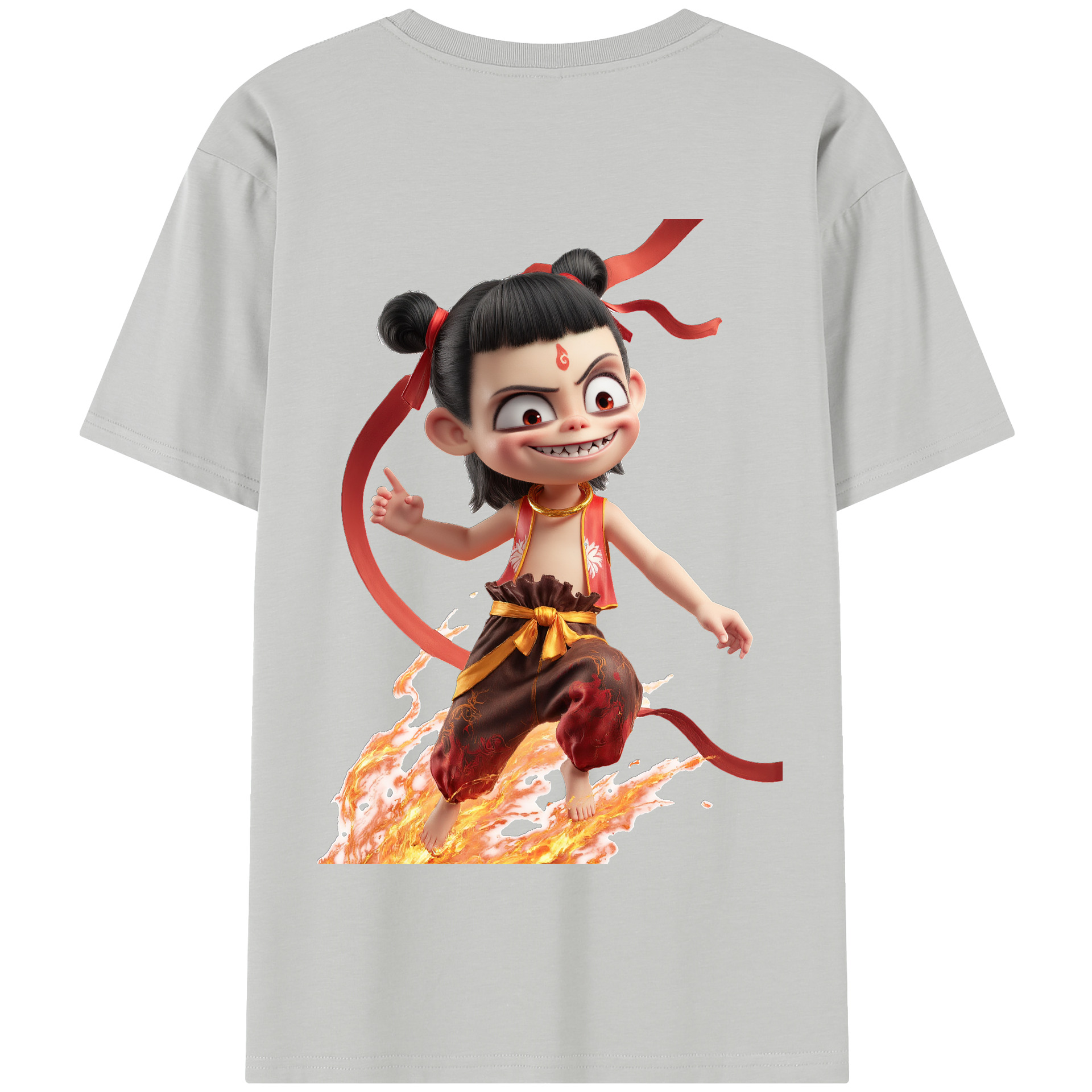 （画像用） Ne Zha 2 ナタ 魔童の大暴れ 綿100％半袖Tシャツ（背面プリント）