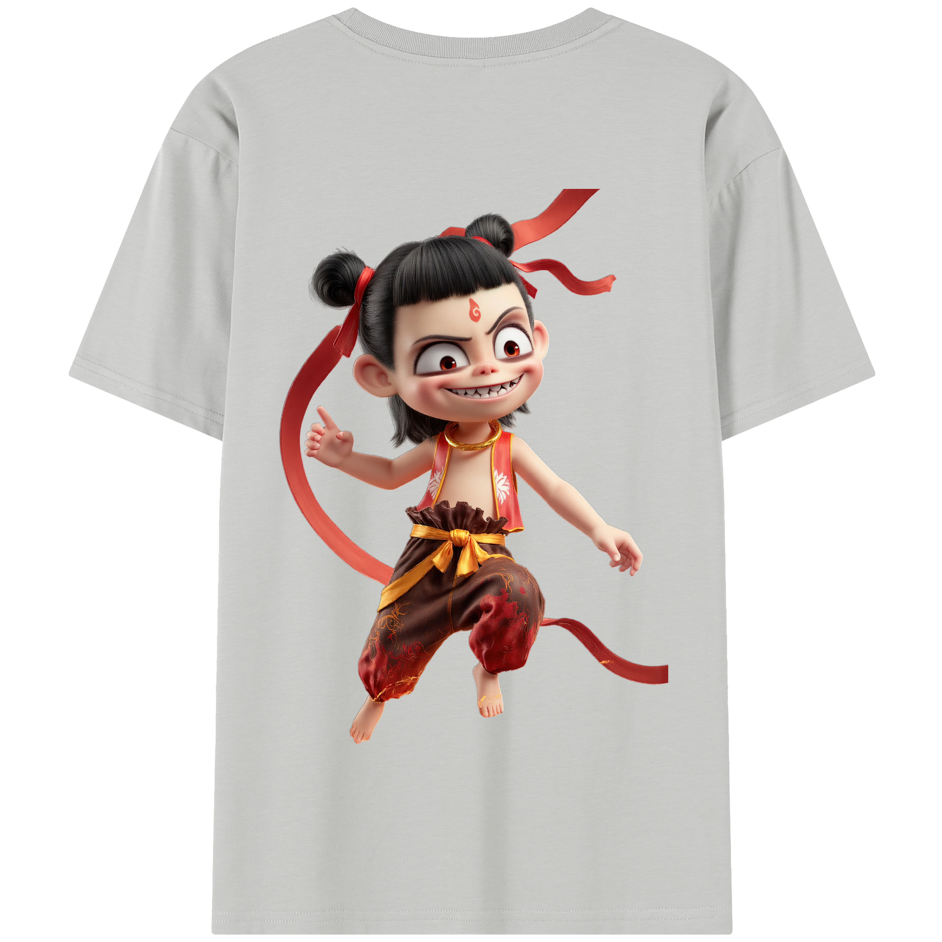 （画像用） Ne Zha 2 ナタ 魔童の大暴れ 綿100％半袖Tシャツ（背面プリント）