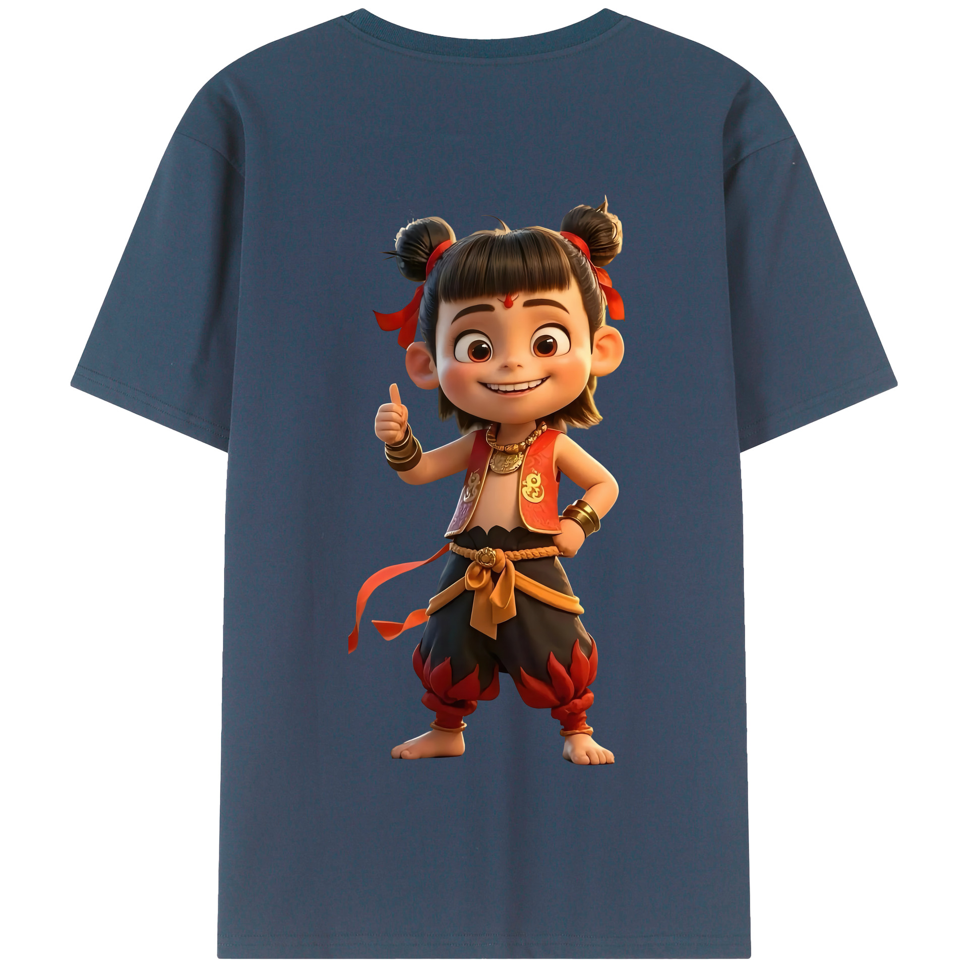（画像用） Ne Zha 2 ナタ 魔童の大暴れ 綿100％半袖Tシャツ（背面プリント）