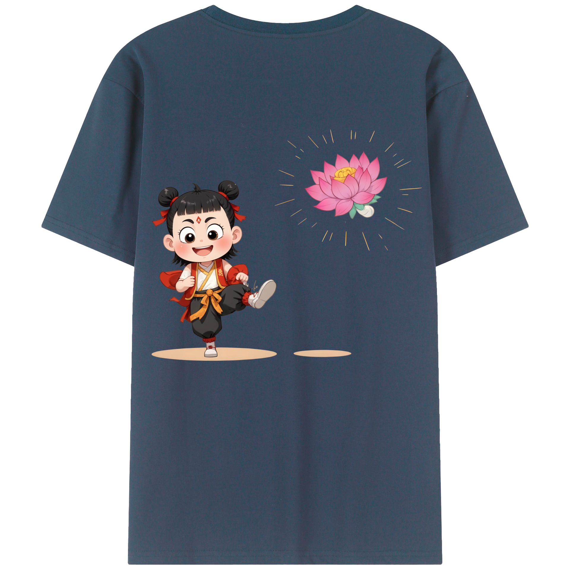 （画像用） Ne Zha 2 ナタ 魔童の大暴れ 綿100％半袖Tシャツ（背面プリント）