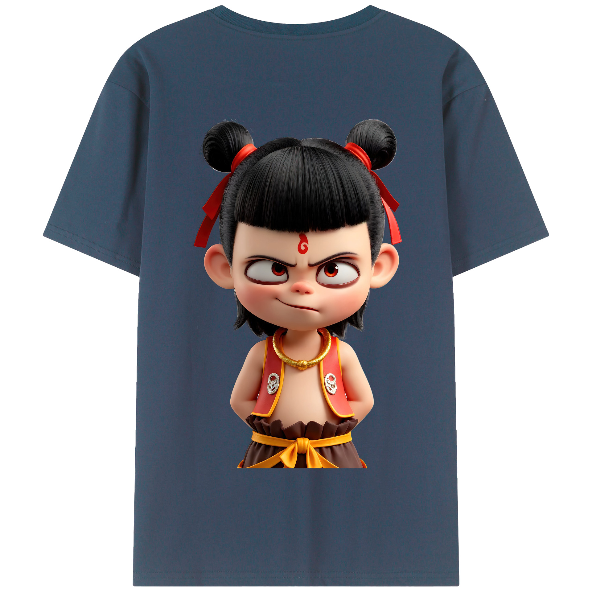 （画像用） Ne Zha 2 ナタ 魔童の大暴れ 綿100％半袖Tシャツ（背面プリント）
