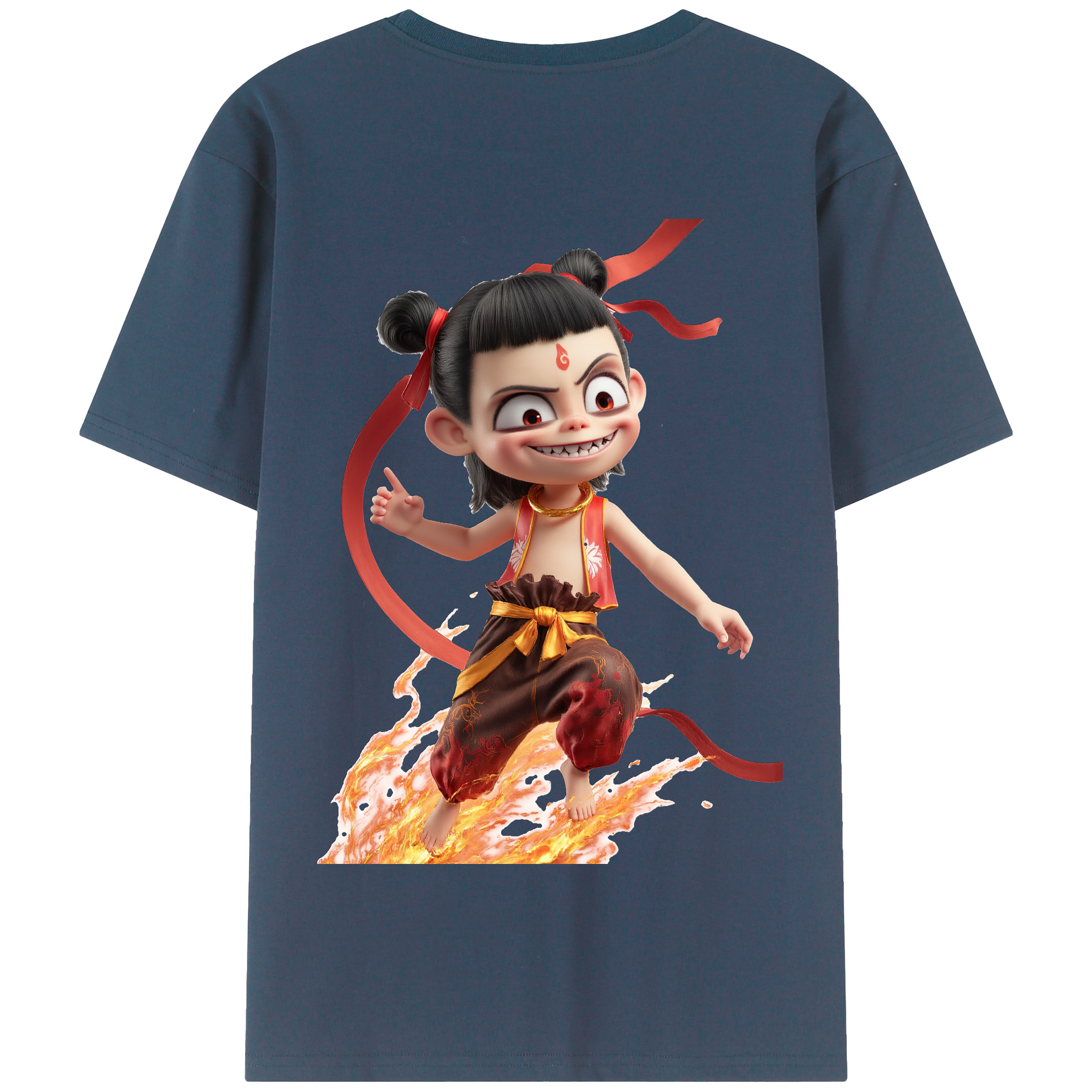 （画像用） Ne Zha 2 ナタ 魔童の大暴れ 綿100％半袖Tシャツ（背面プリント）