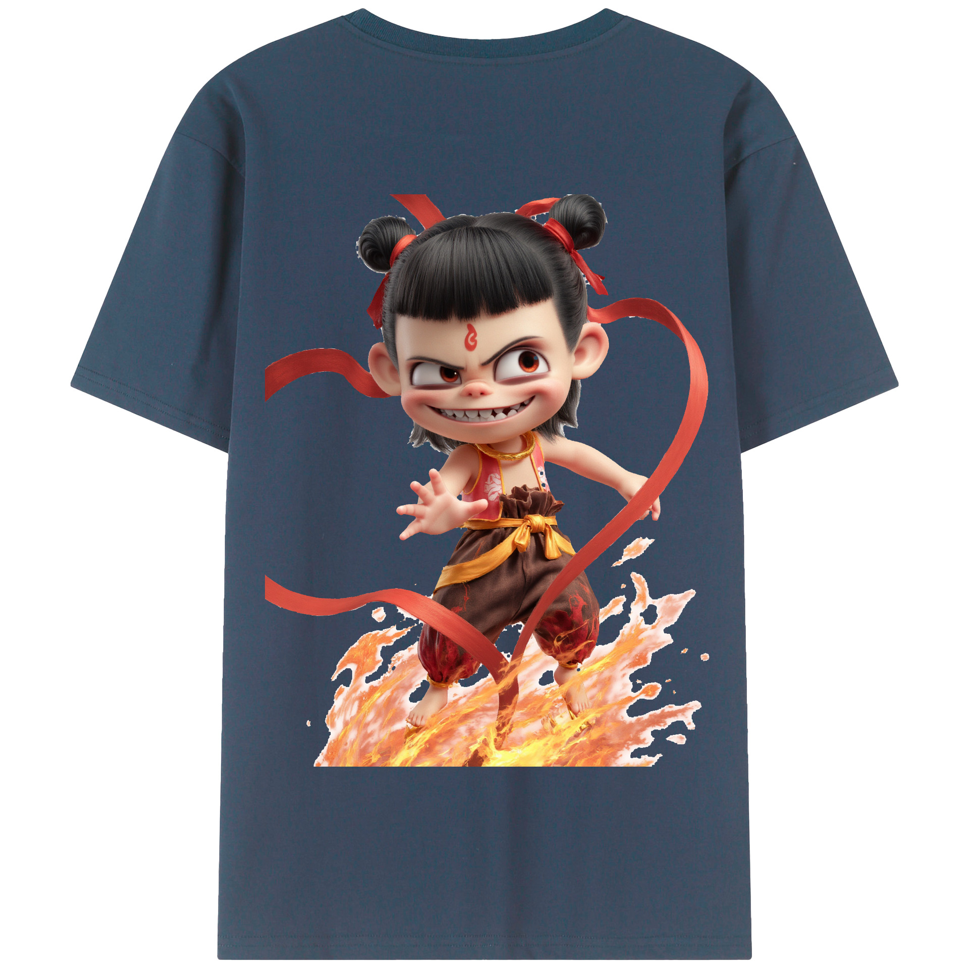 （画像用） Ne Zha 2 ナタ 魔童の大暴れ 綿100％半袖Tシャツ（背面プリント）